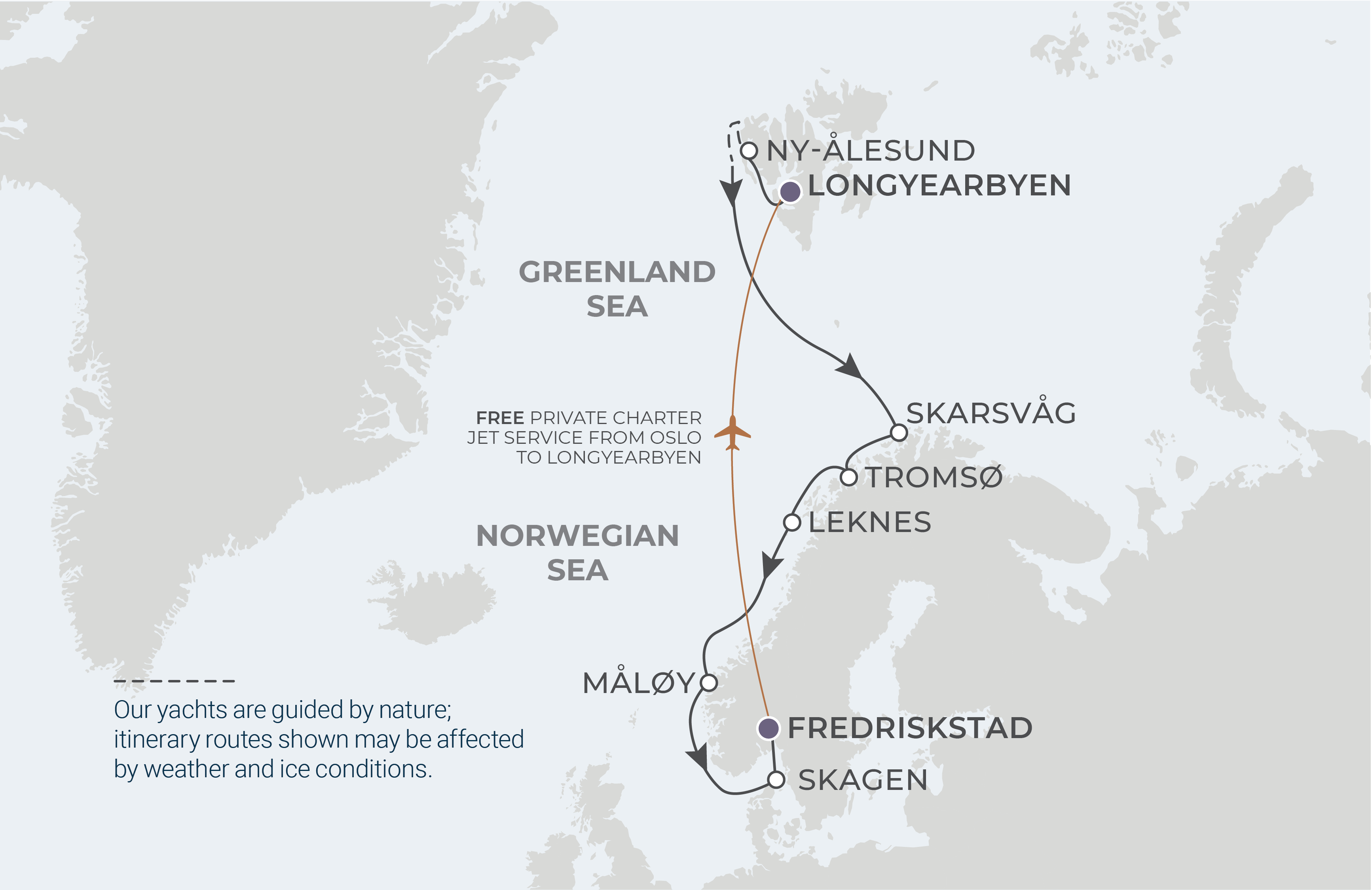 Longyearbyen to Oslo Itinerary Map