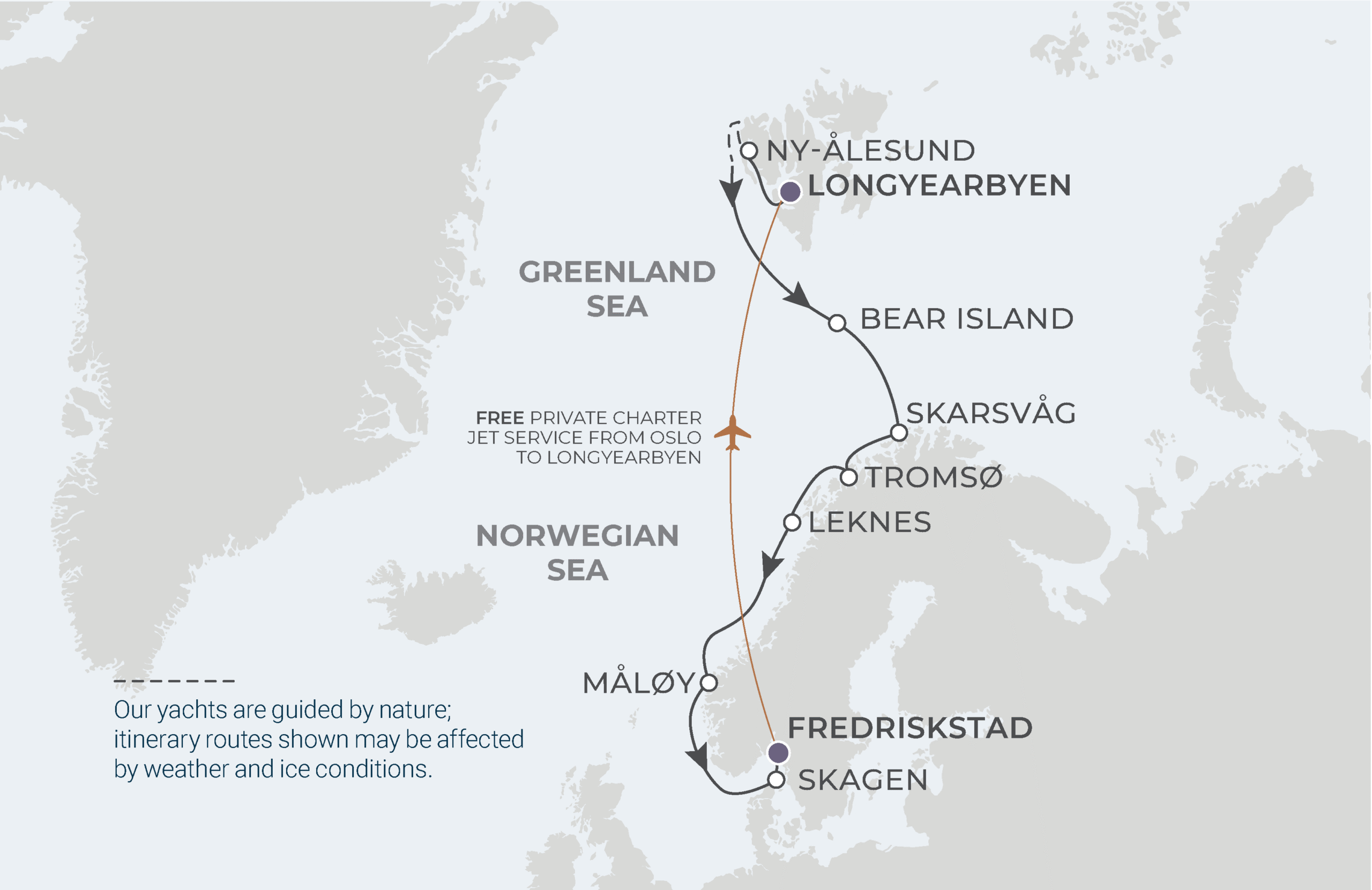 Longyearbyen to Oslo Itinerary Map