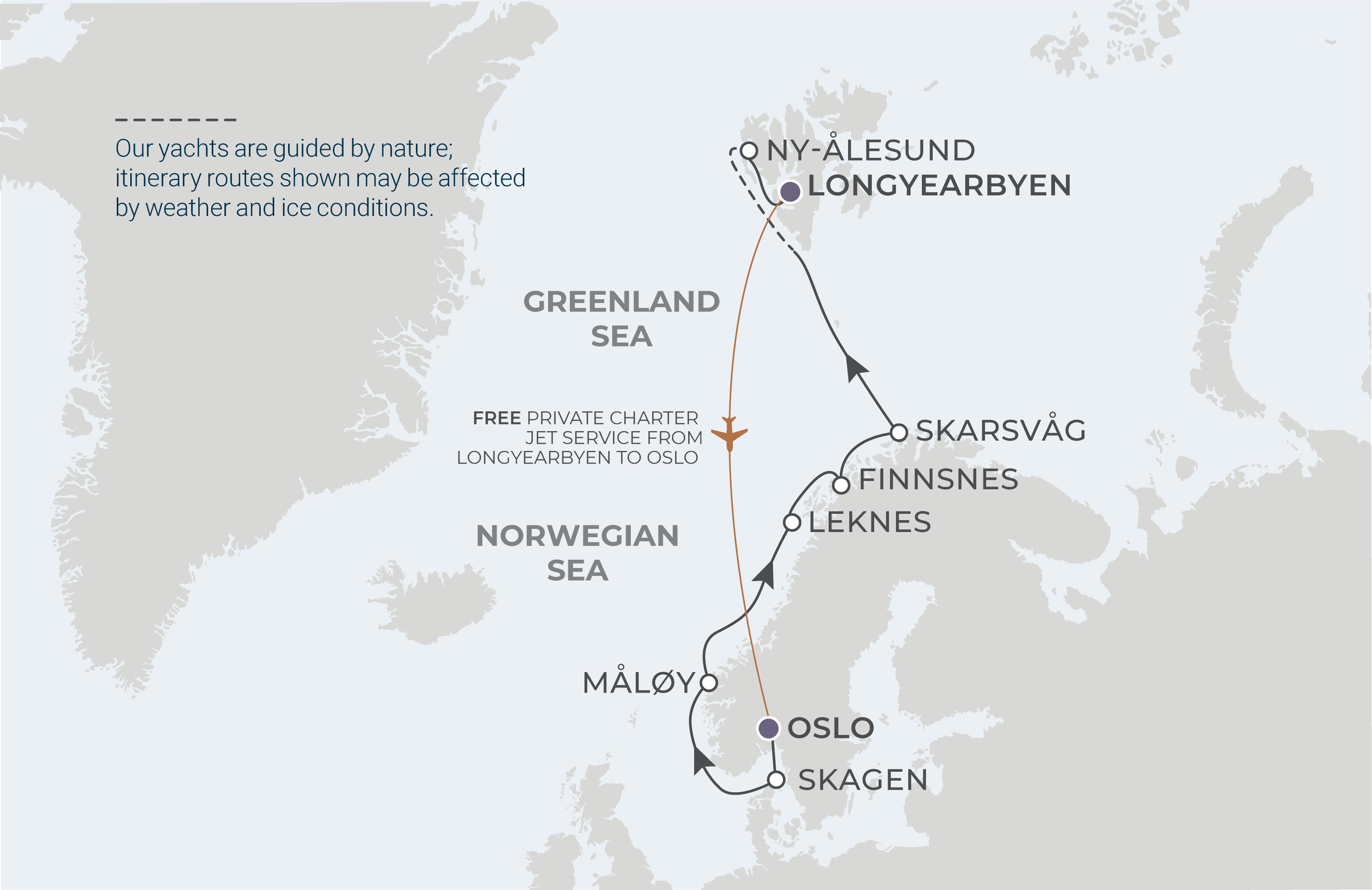 Oslo to Longyearbyen Itinerary Map