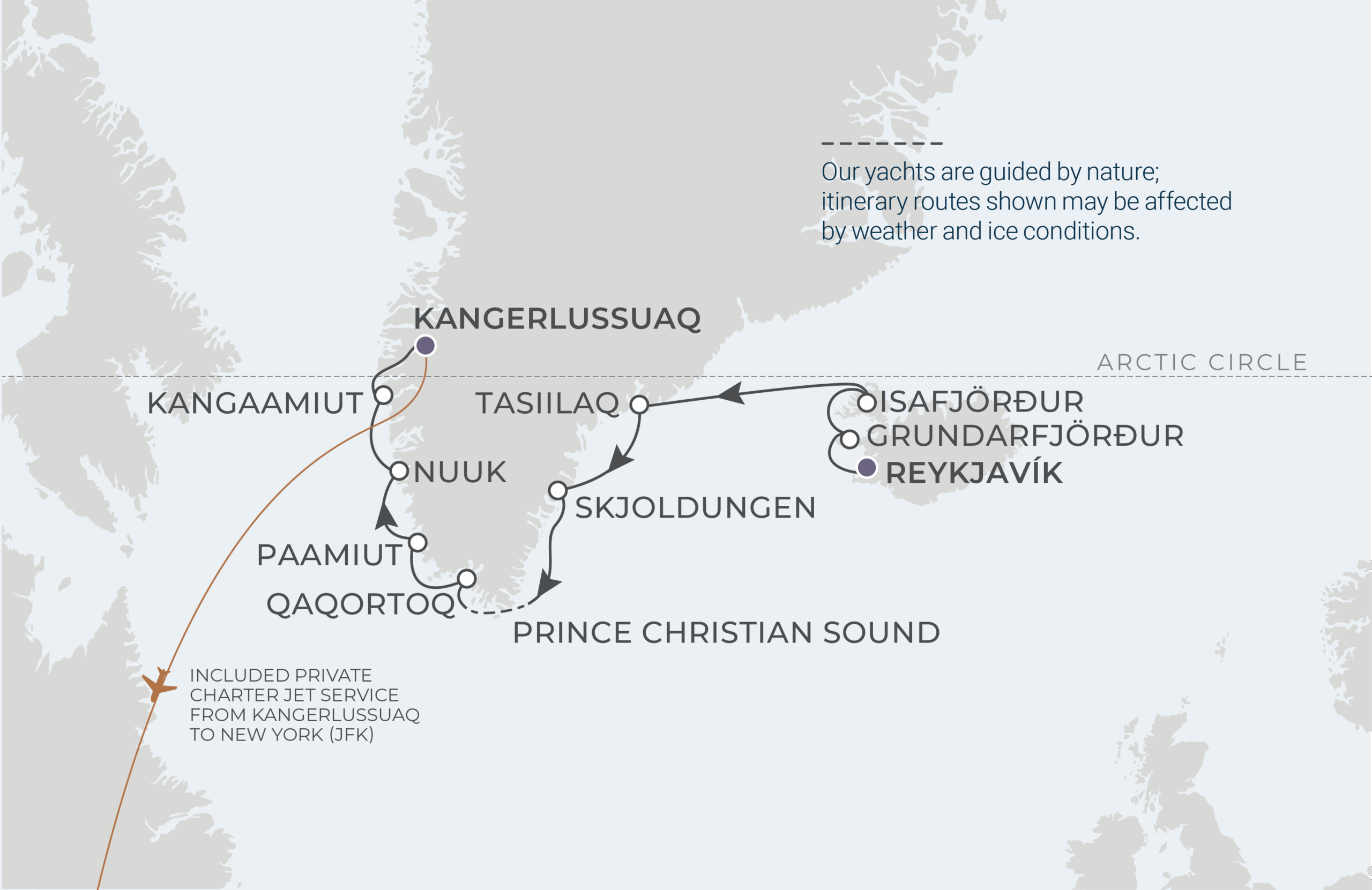 Reykjavik to Kangerlussuaq Itinerary Map