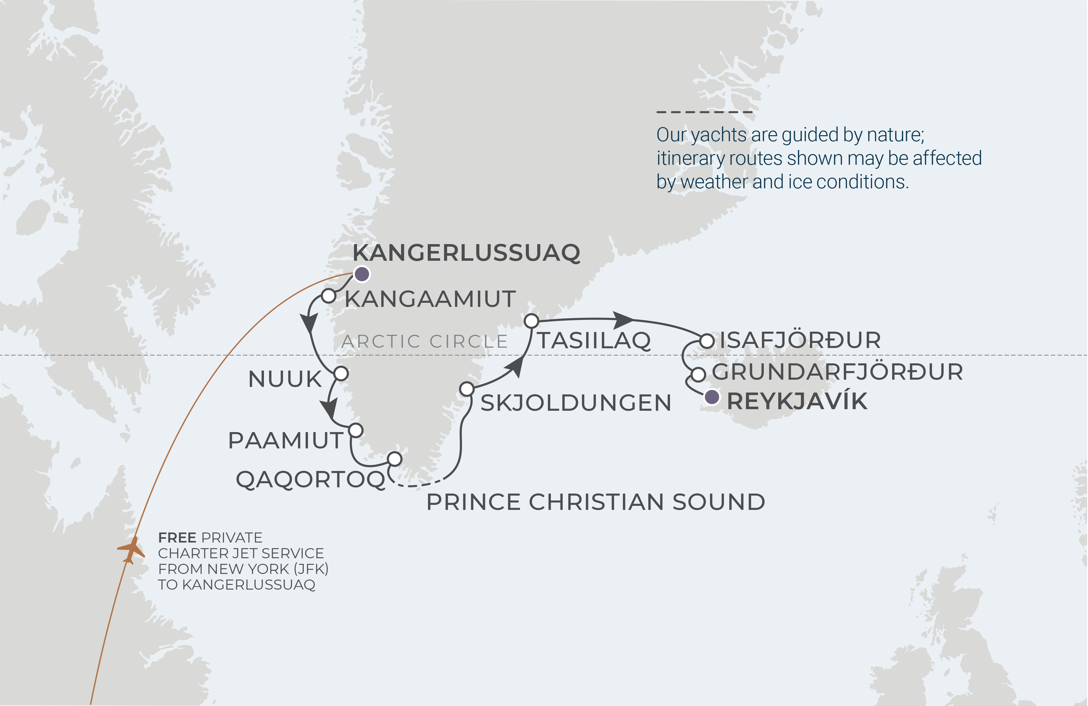 Kangerlussuaq to Reykjavik Itinerary Map