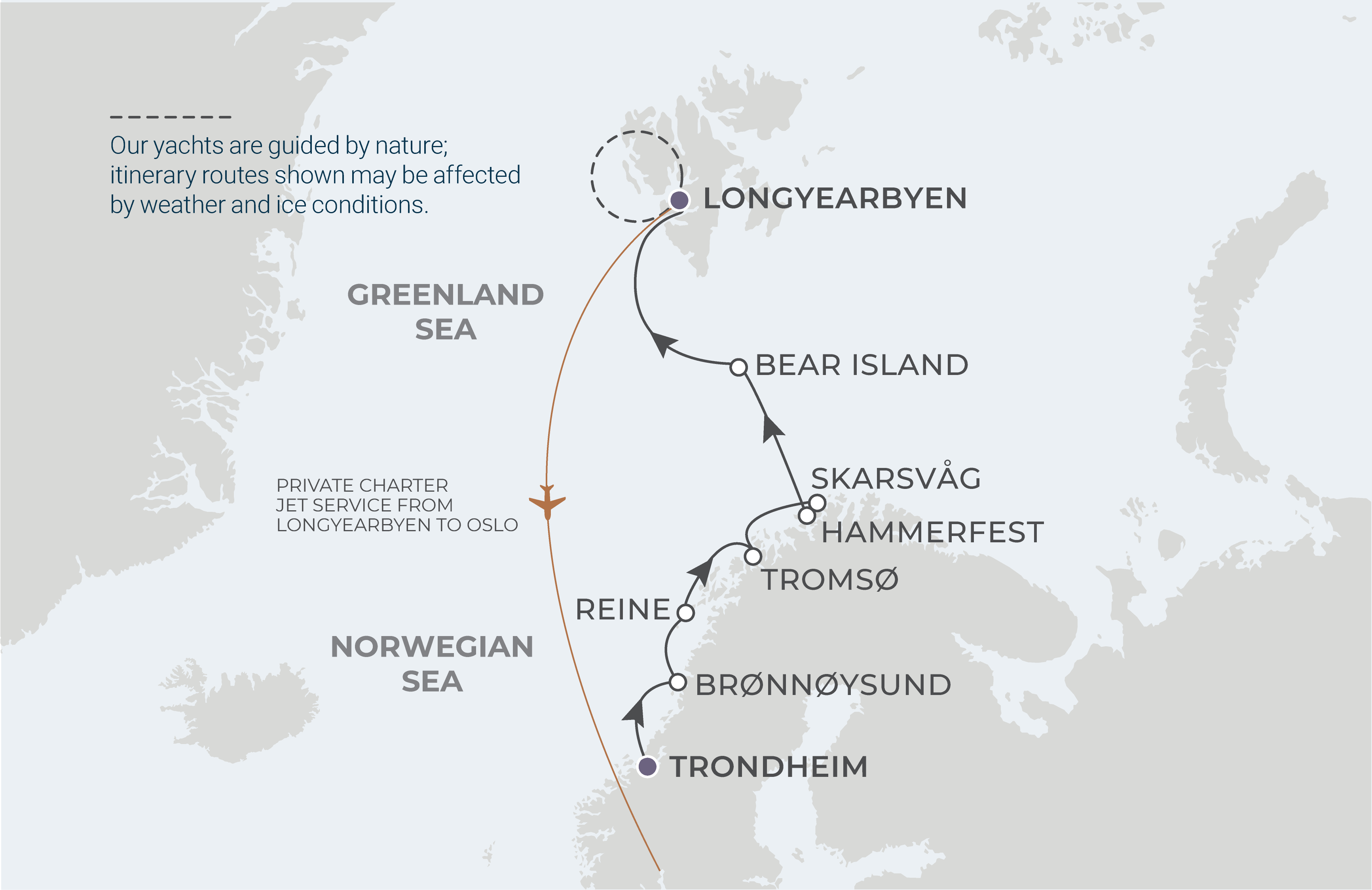 Trondheim To Longyearbyen Itinerary Map