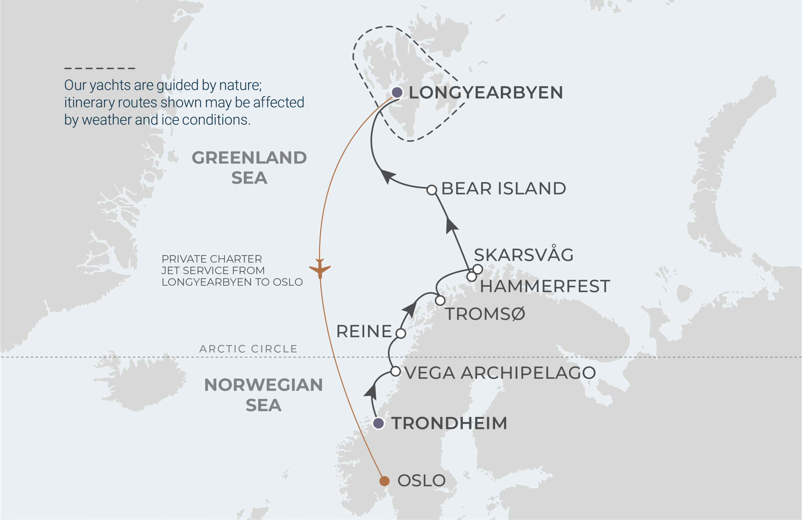 Trondheim To Longyearbyen Itinerary Map