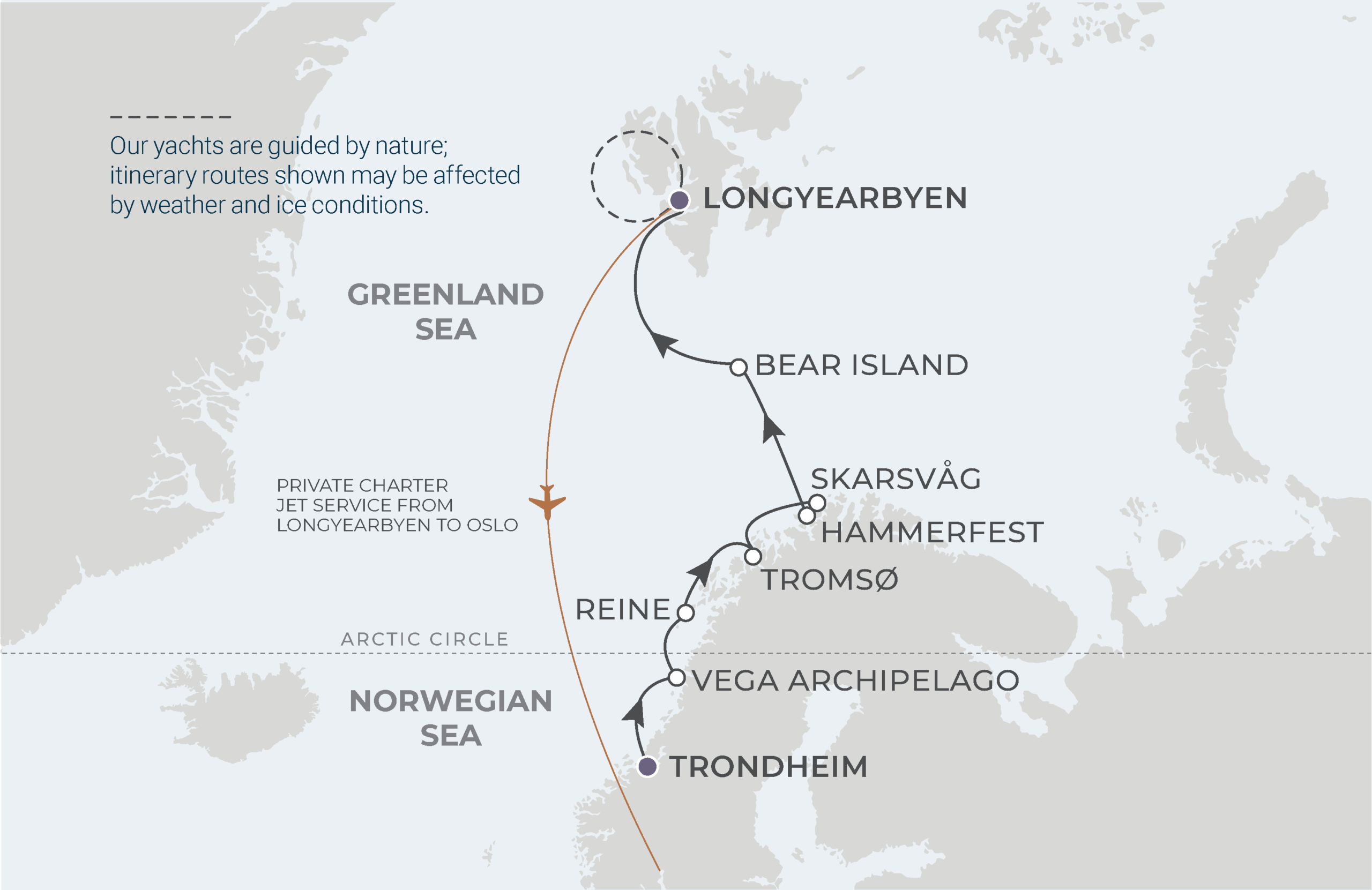 Trondheim To Longyearbyen Itinerary Map