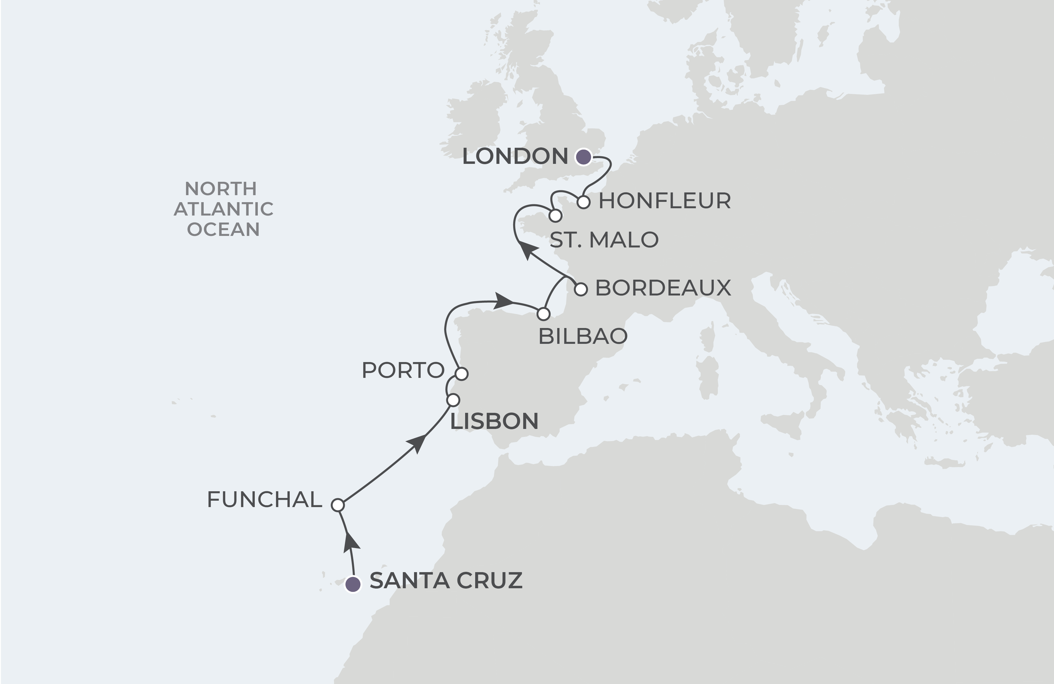 Tenerife to London Itinerary Map