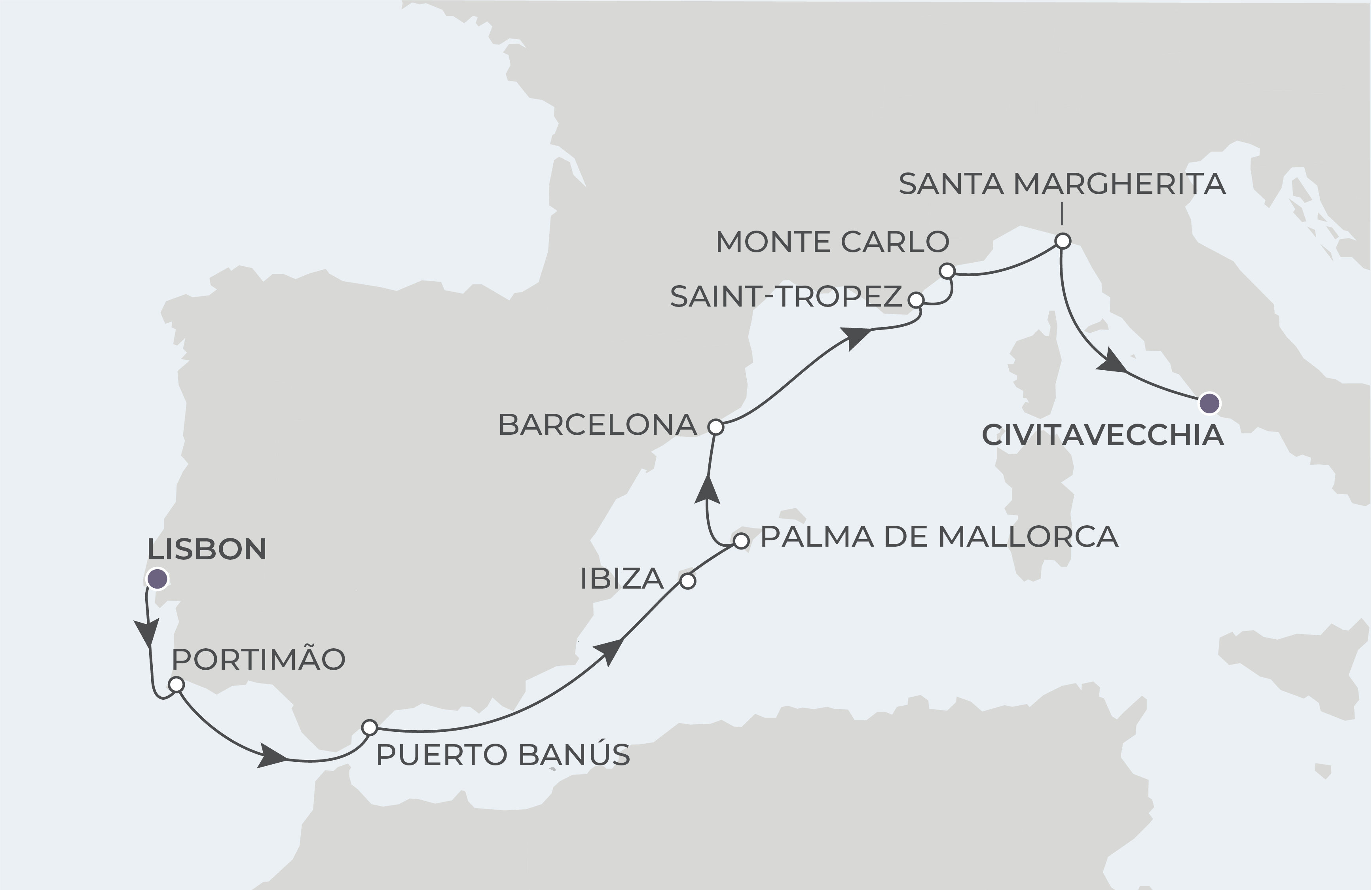 Lisbon to Rome Itinerary Map