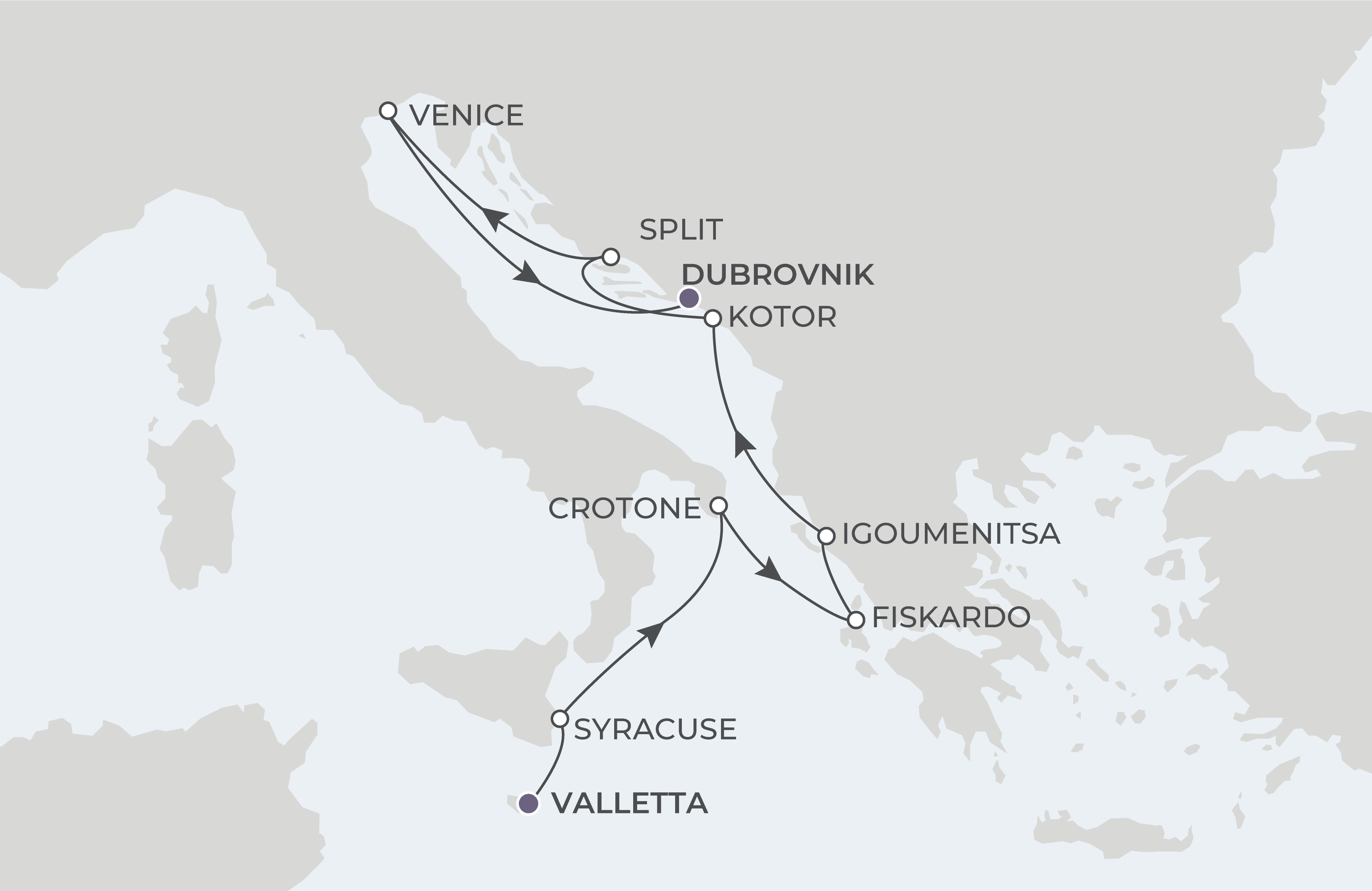 Valletta to Dubrovnik Itinerary Map