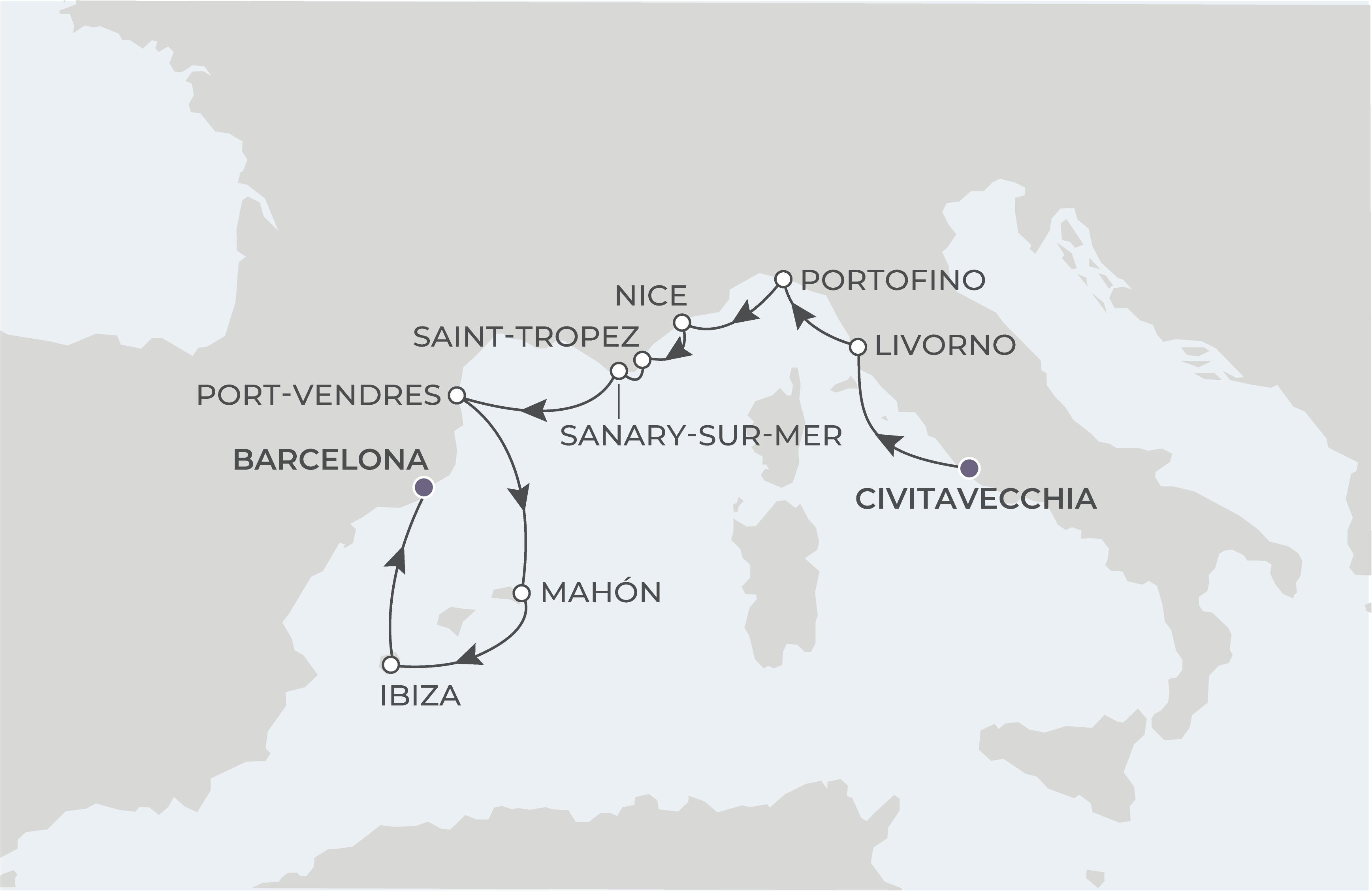Rome to Barcelona Itinerary Map