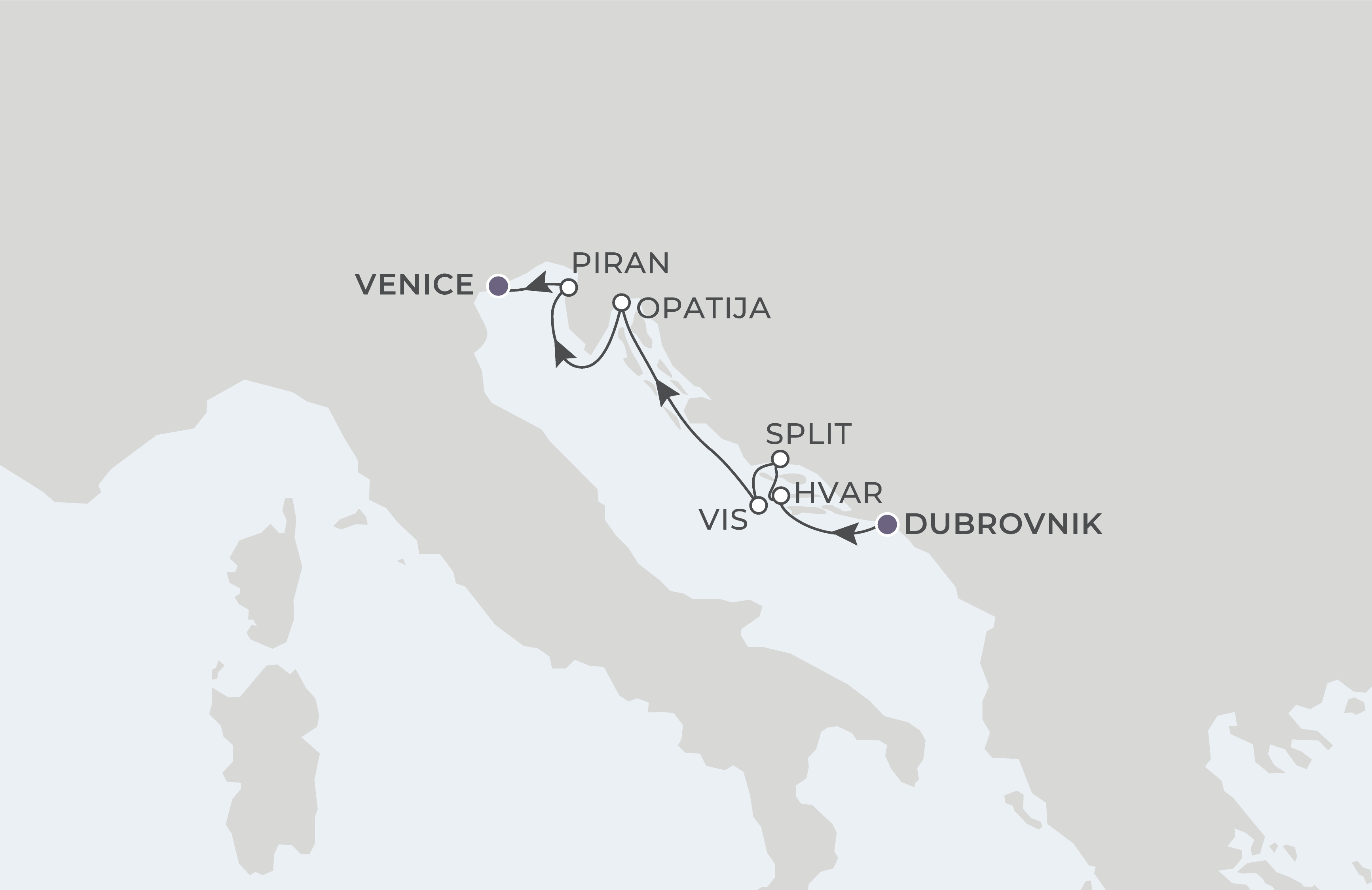 Dubrovnik to Venice Itinerary Map