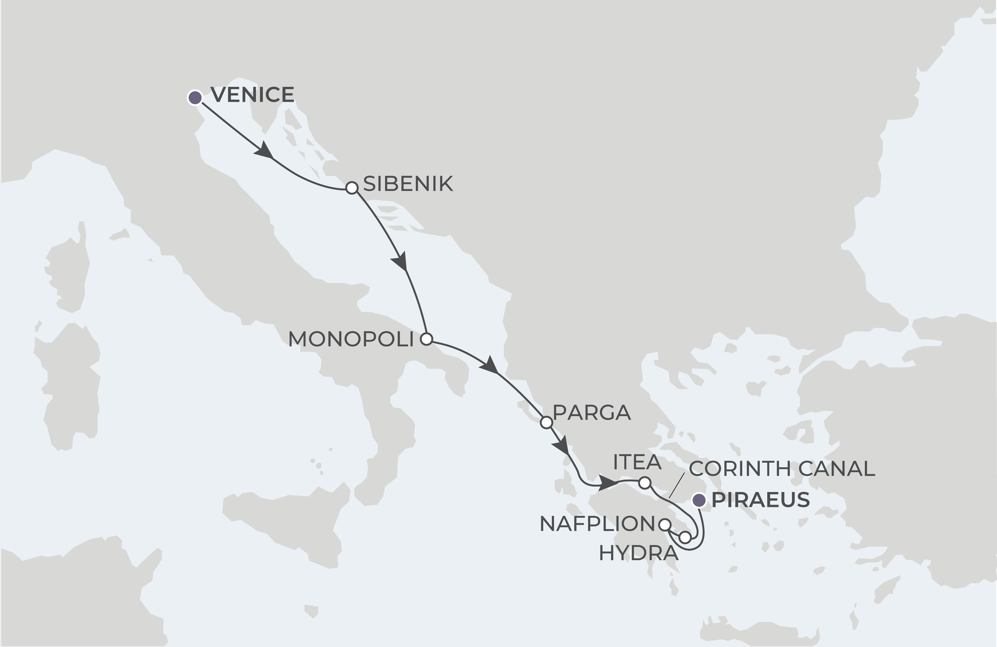 Venice to Athens Itinerary Map