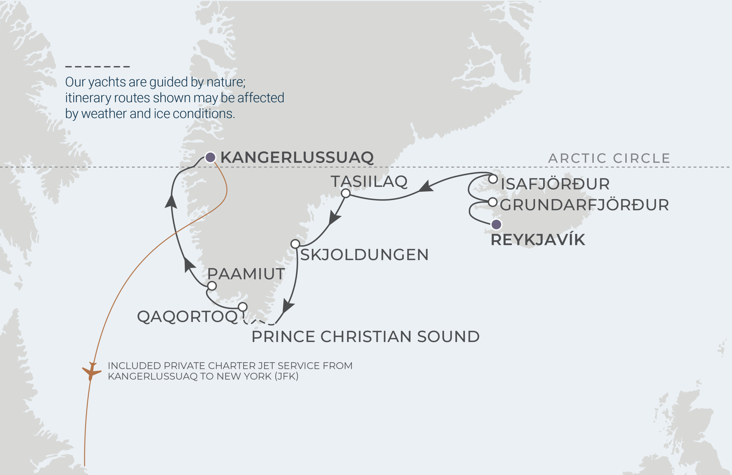 Reykjavik to Kangerlussuaq Itinerary Map