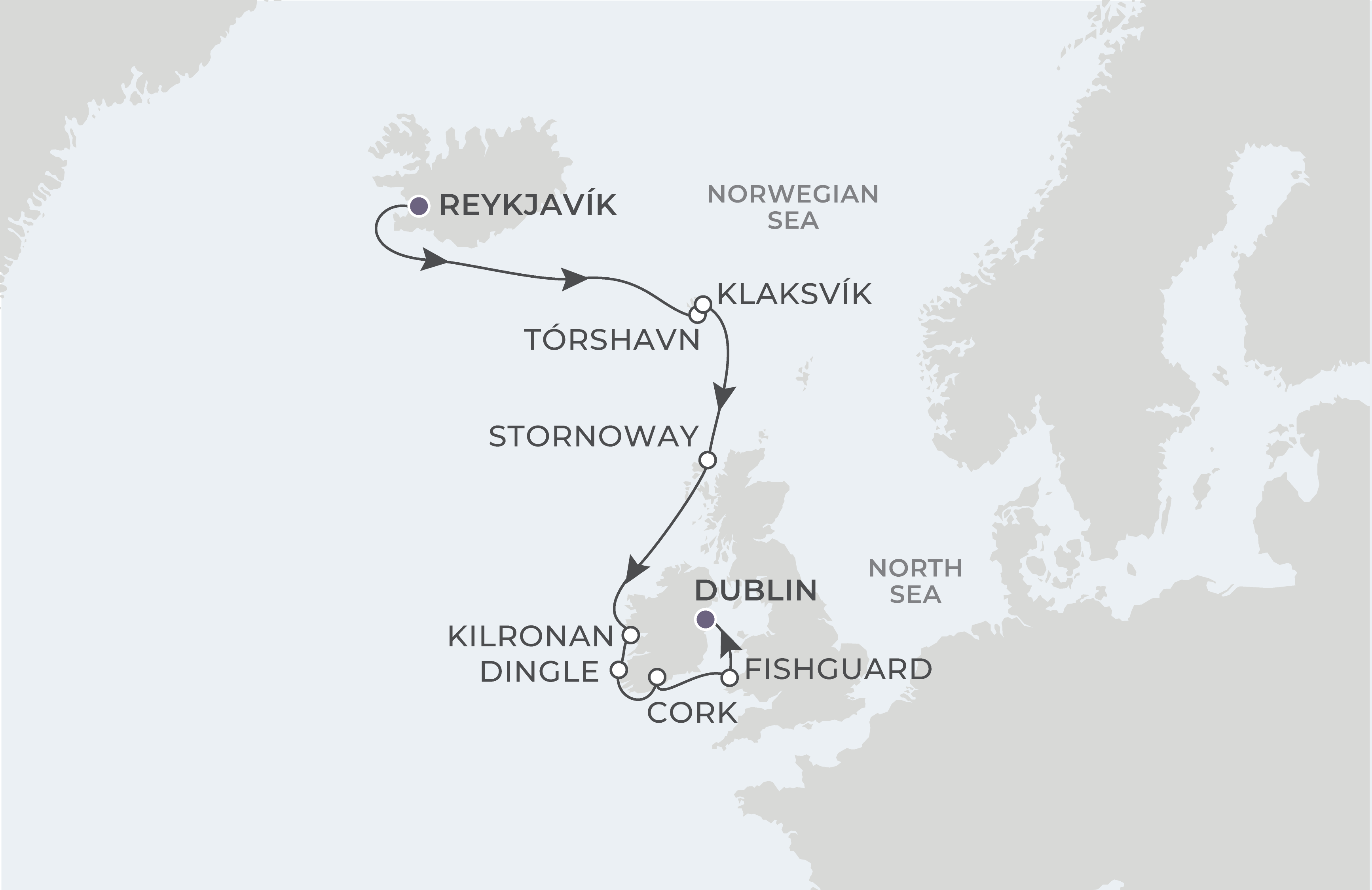 Reykjavik to Dublin Itinerary Map