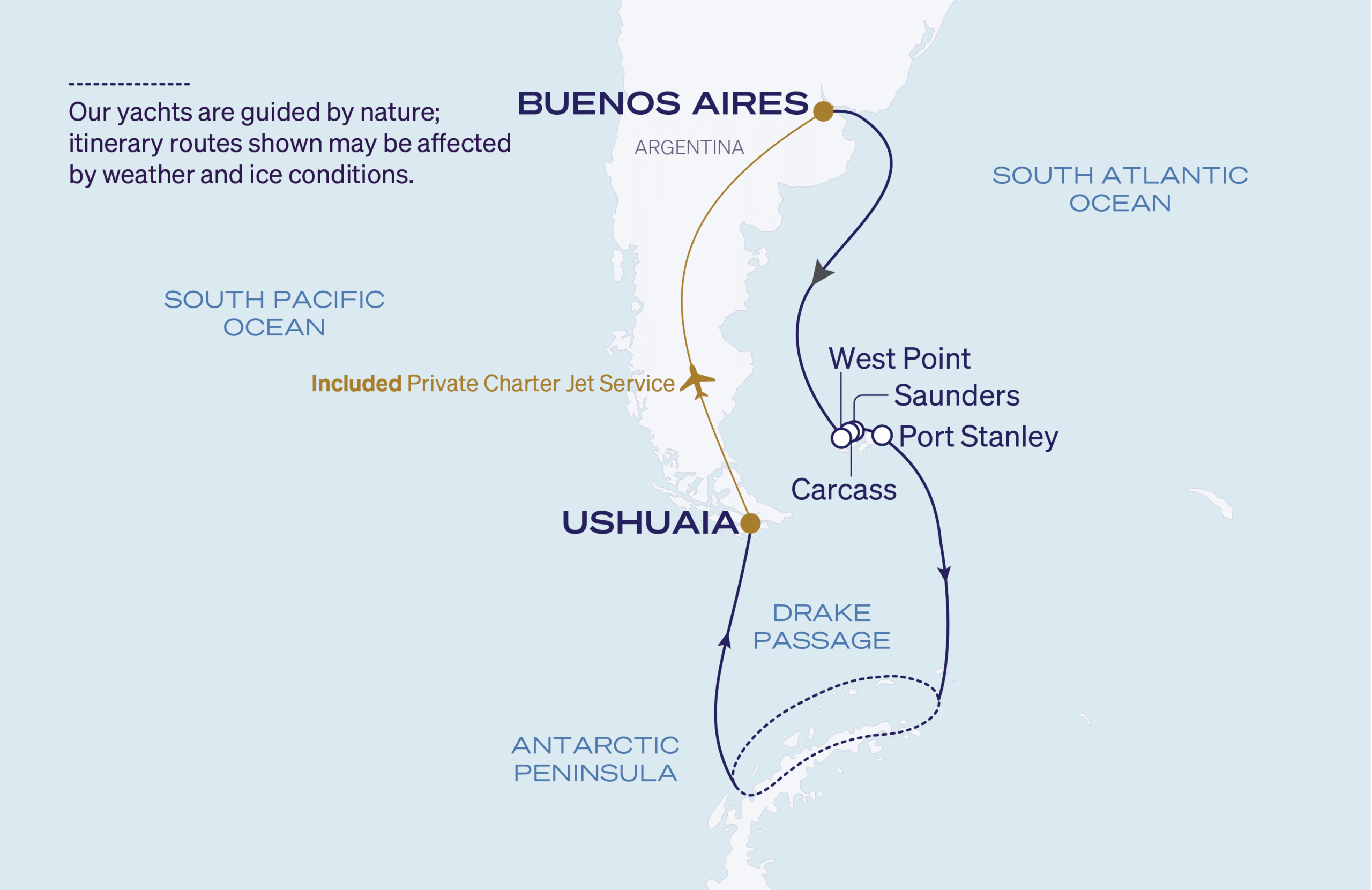 Map for Buenos Aires to Ushuaia
