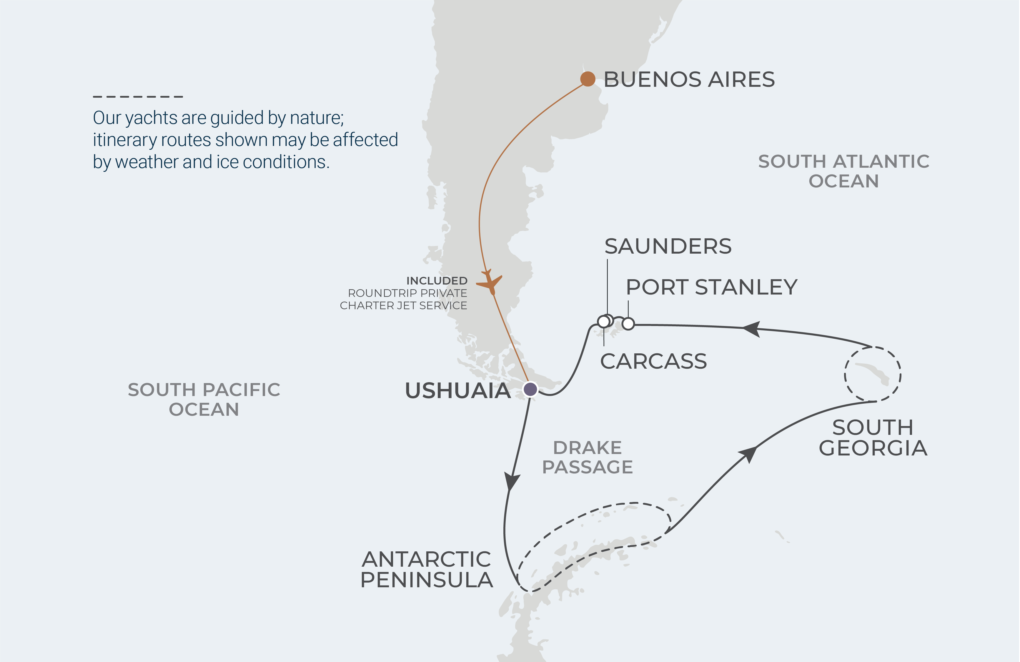 Ushuaia Roundtrip Itinerary Map
