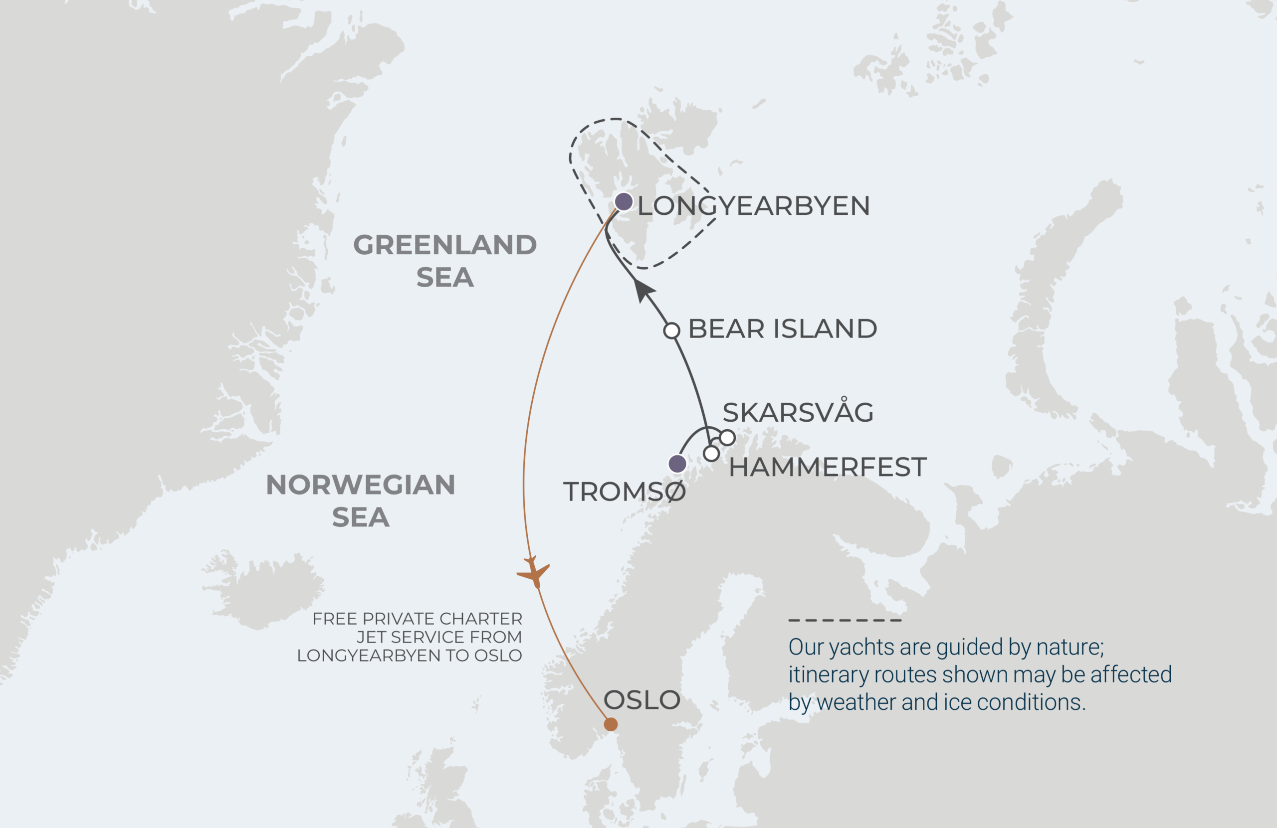 Tromso to Longyearbyen Itinerary Map