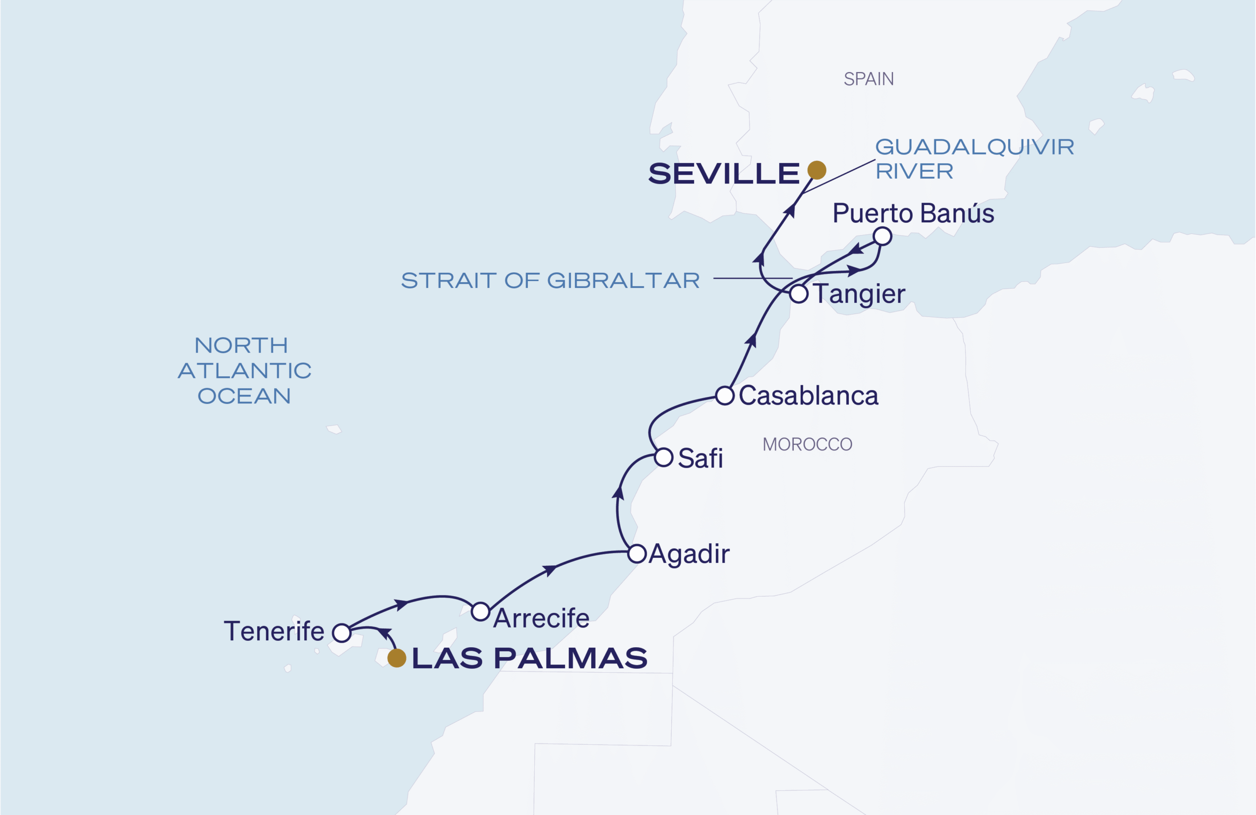 Map for Las Palmas to Seville