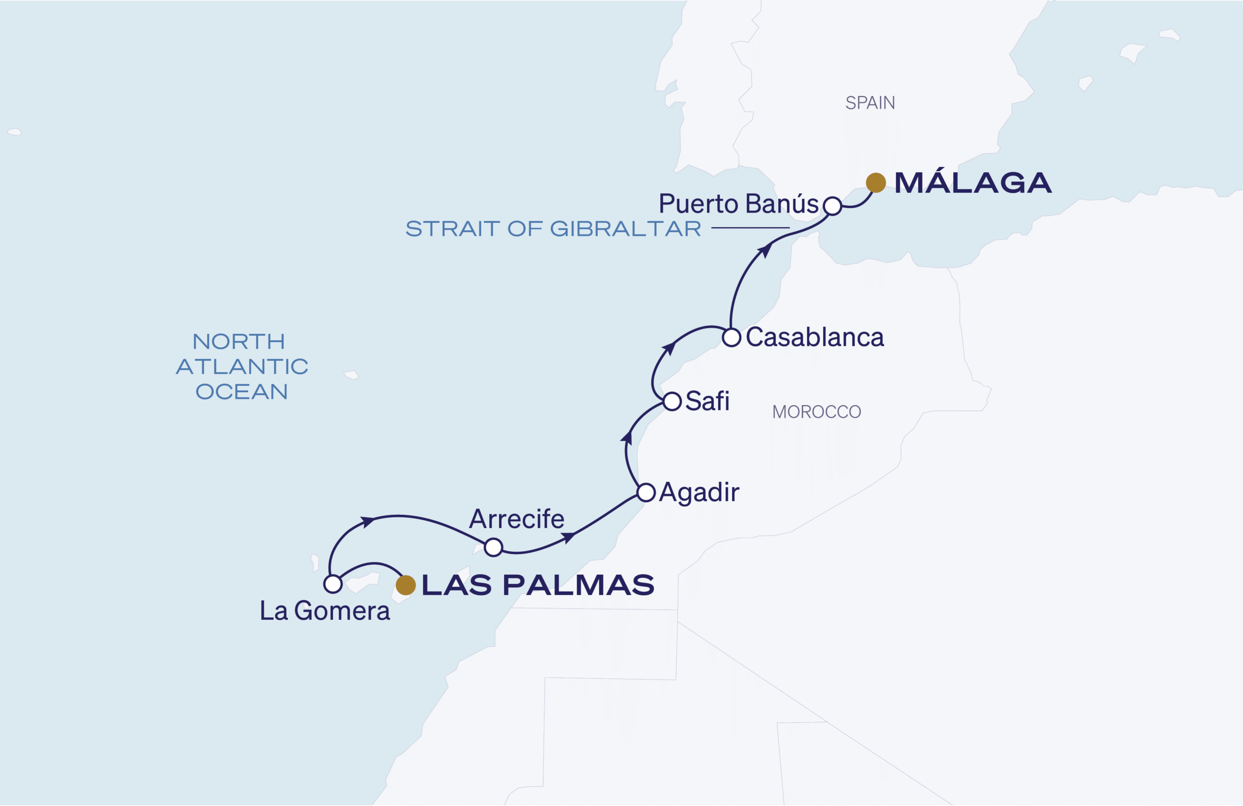 Map for Las Palmas to Malaga