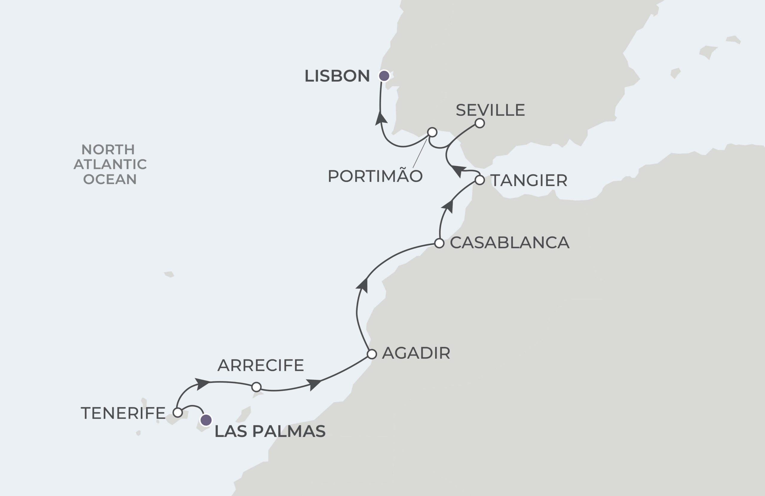 Map for Las Palmas to Lisbon