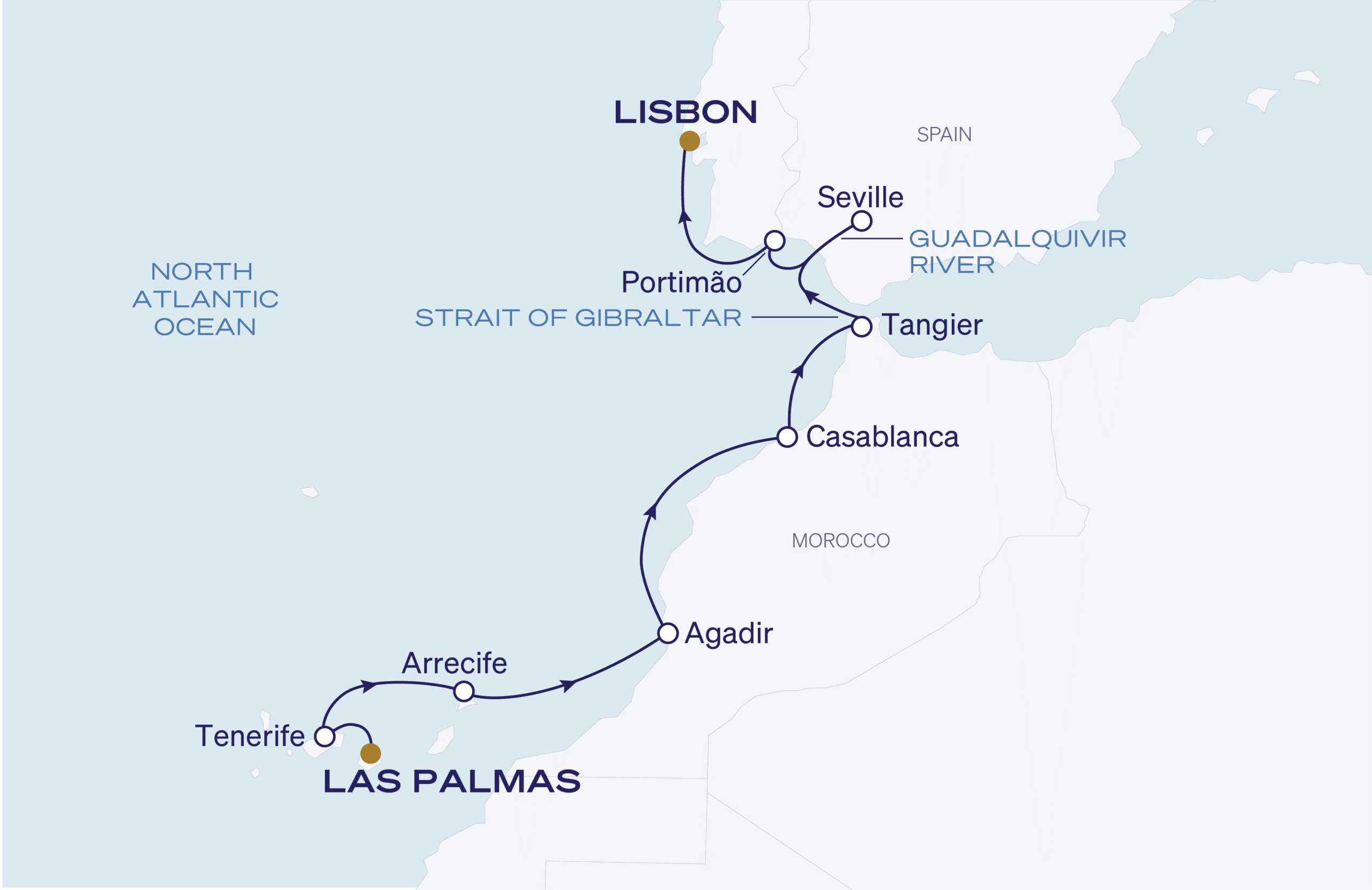 Map for Las Palmas to Lisbon