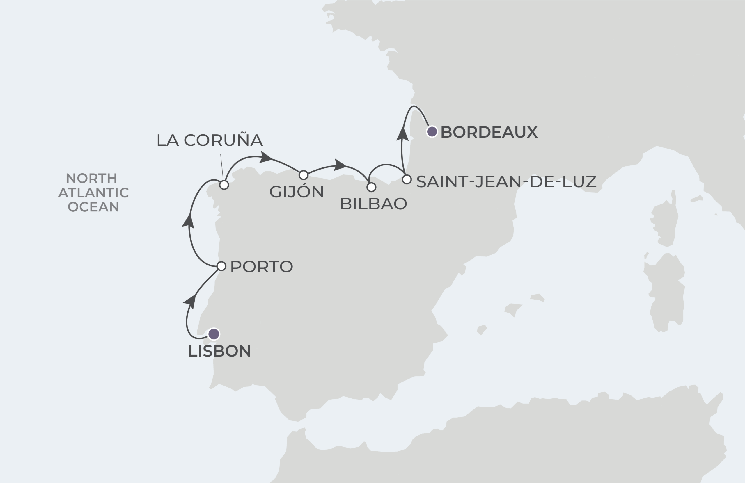 Lisbon to Bordeaux Itinerary Map