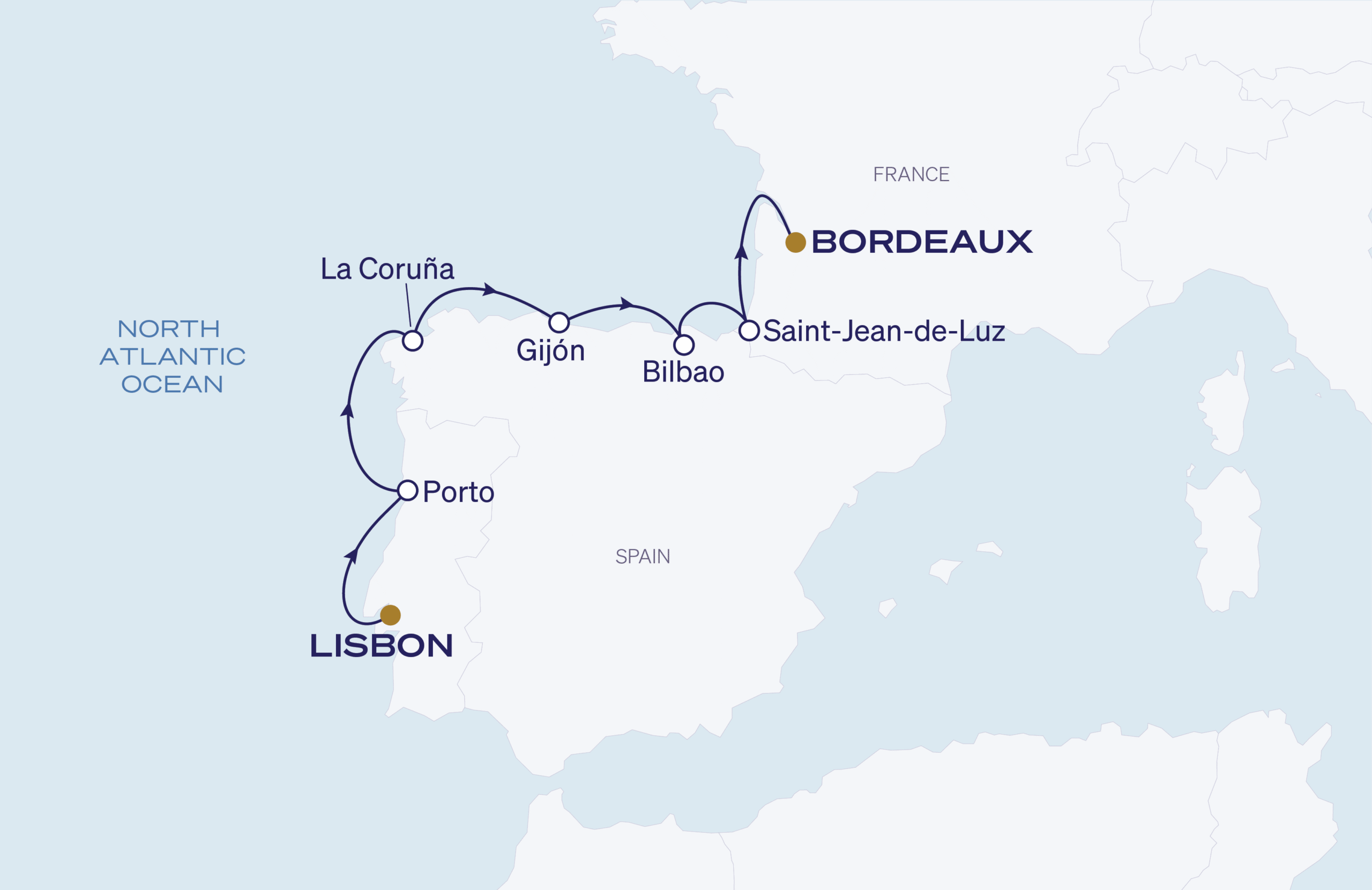 Map for Lisbon to Bordeaux