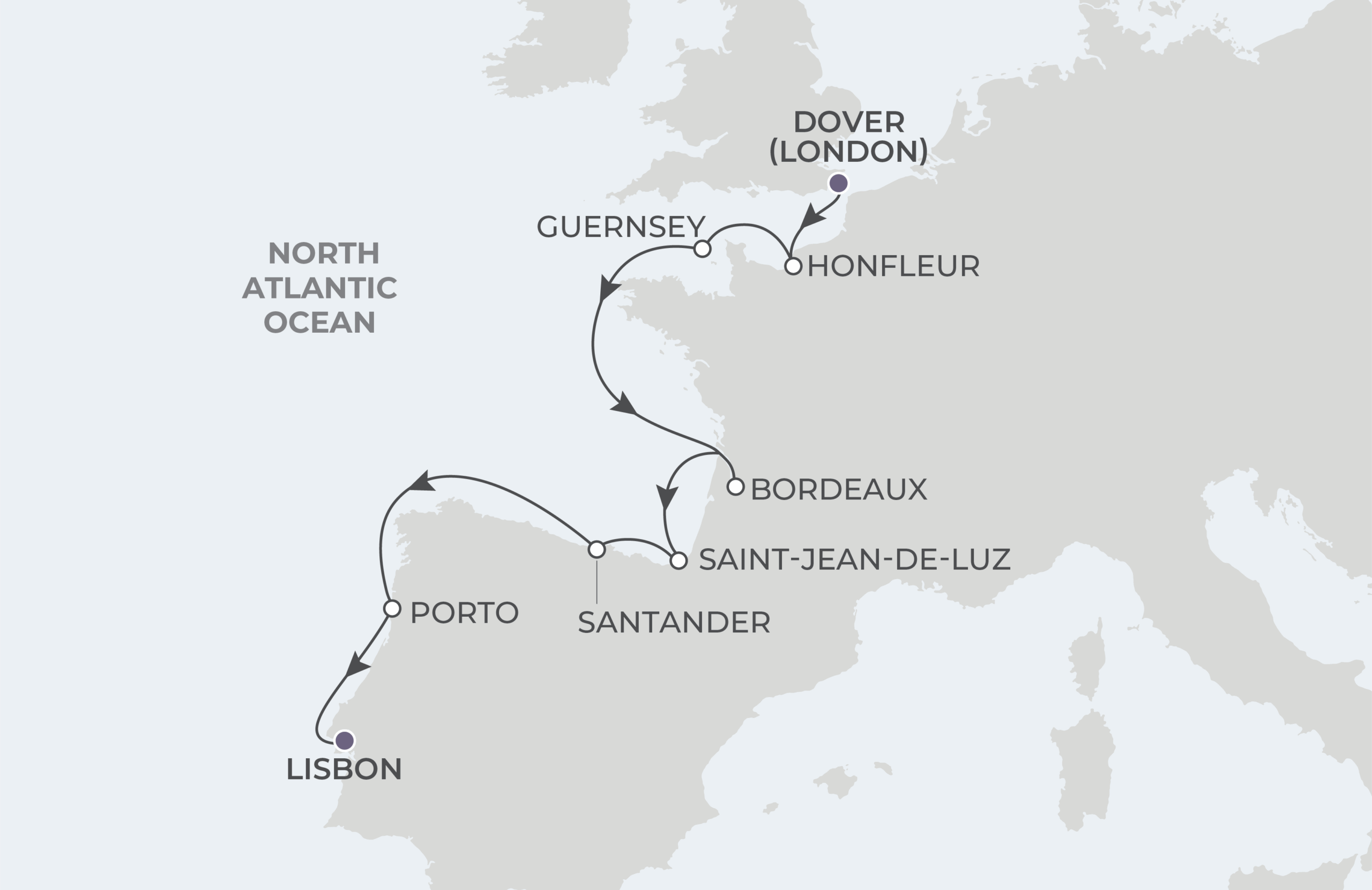 Map for Dover to Lisbon