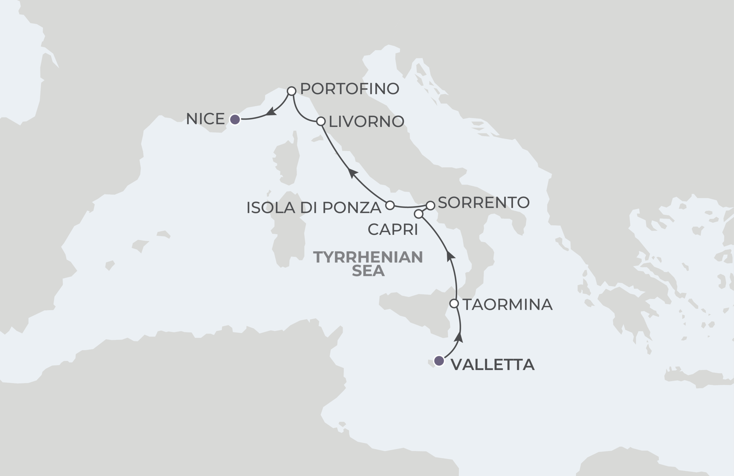Valletta to Nice Itinerary Map