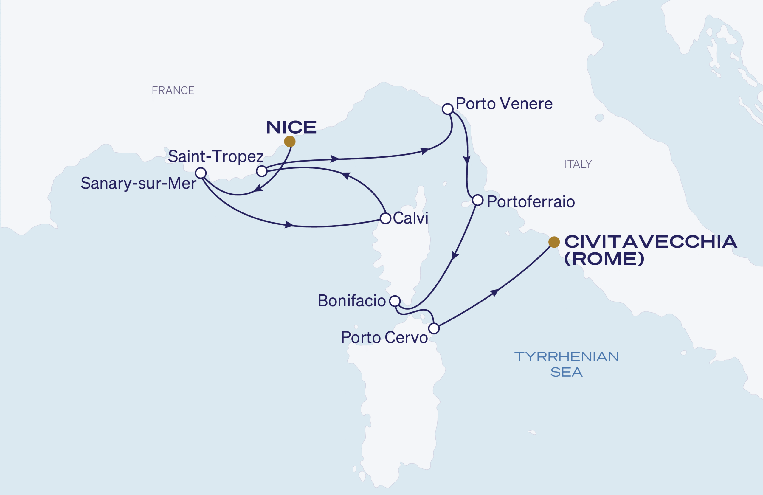 Map for Nice to Rome