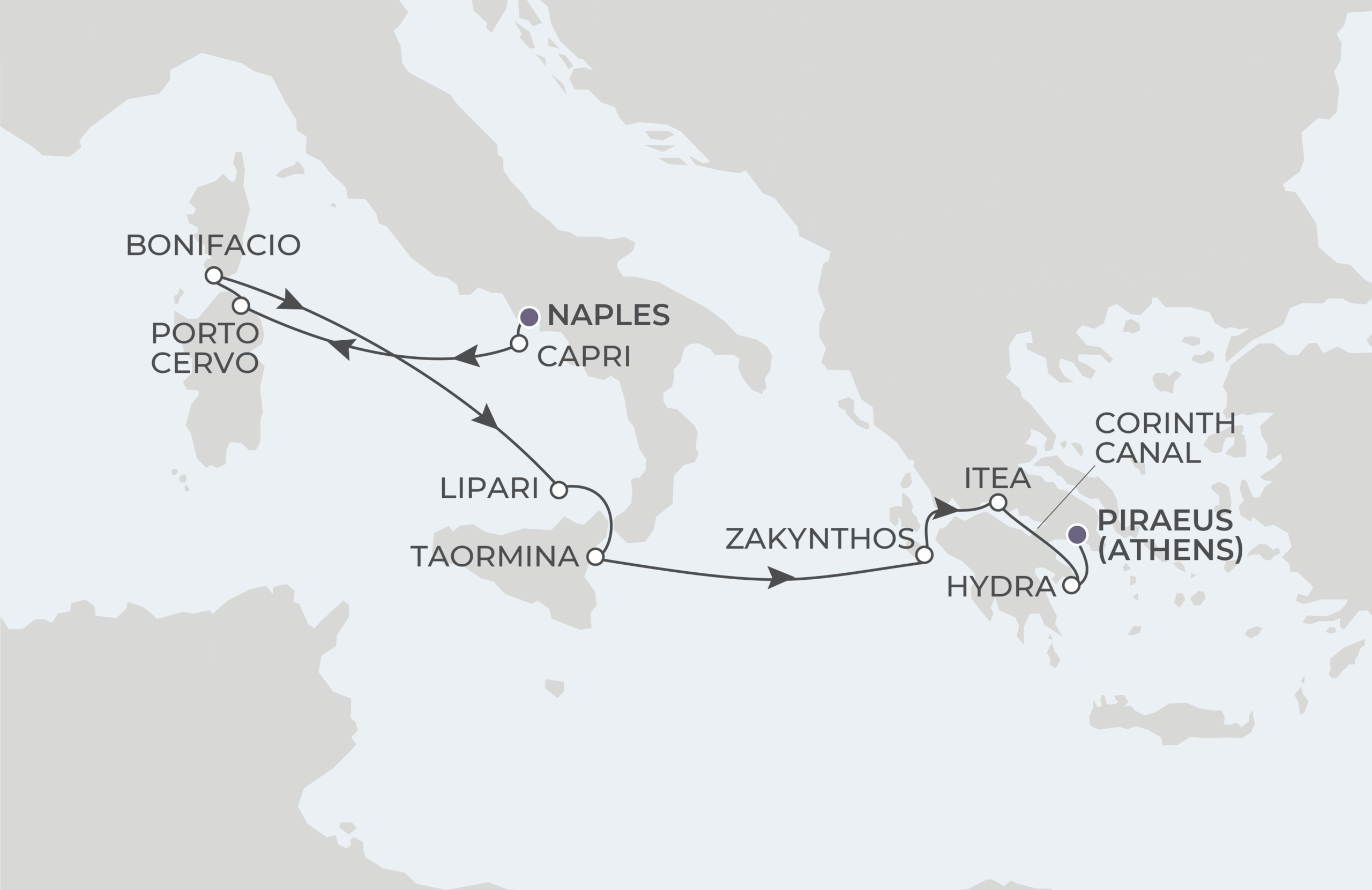 Naples to Athens Itinerary Map