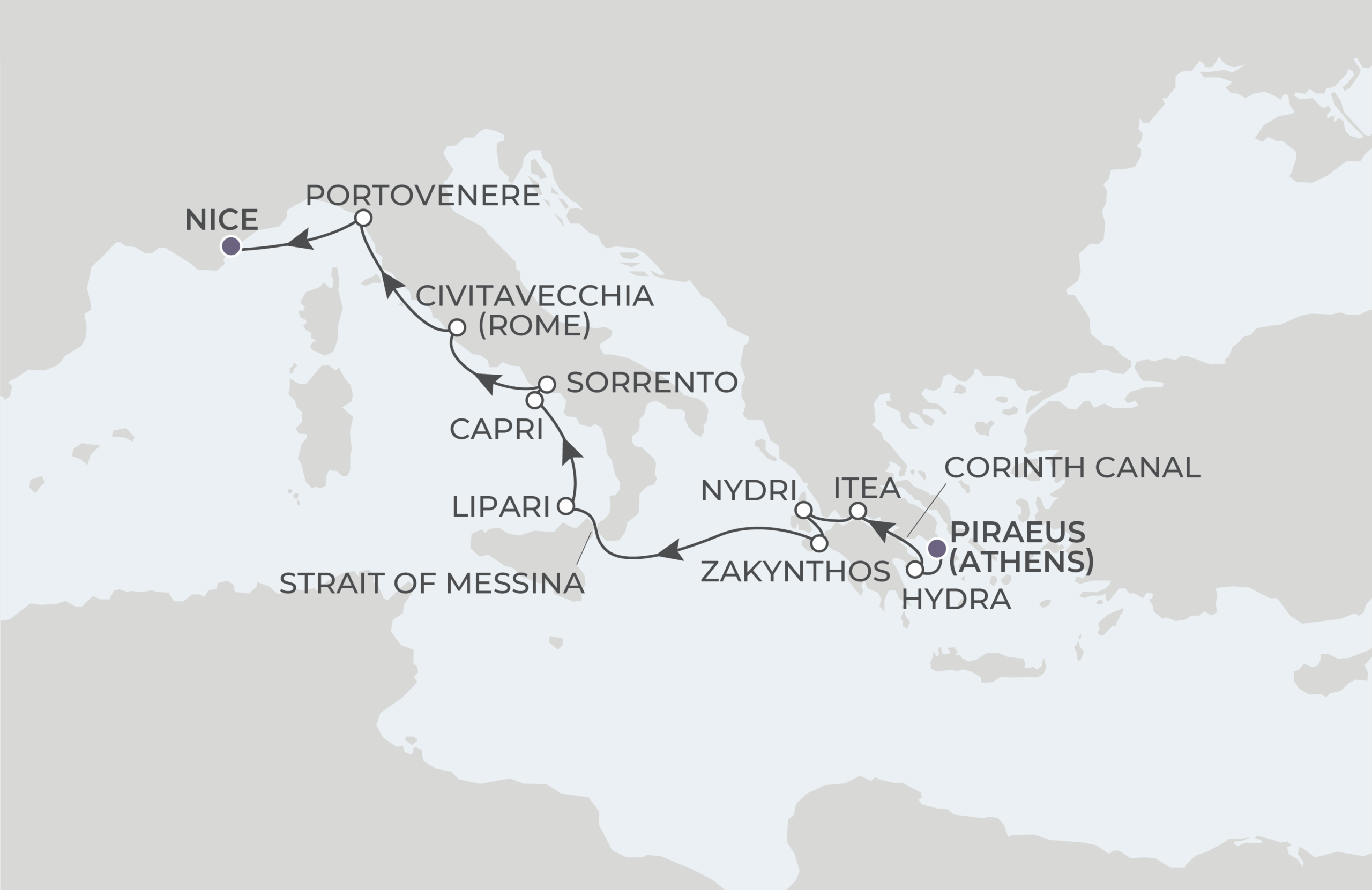 Athens to Nice Itinerary Map