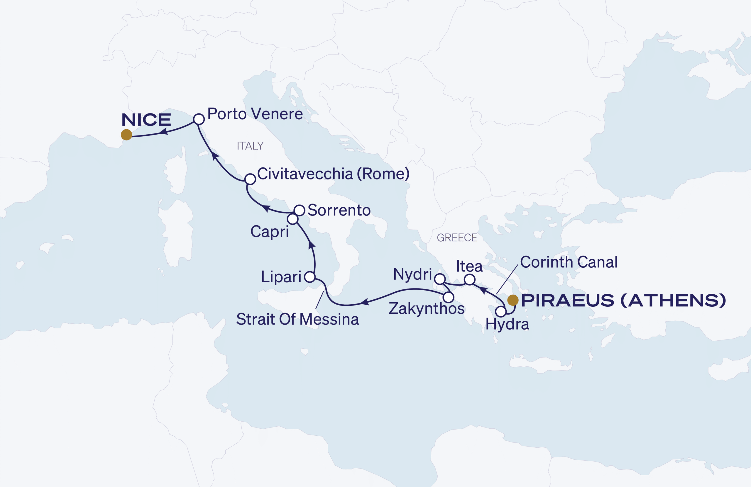 Map for Athens to Nice