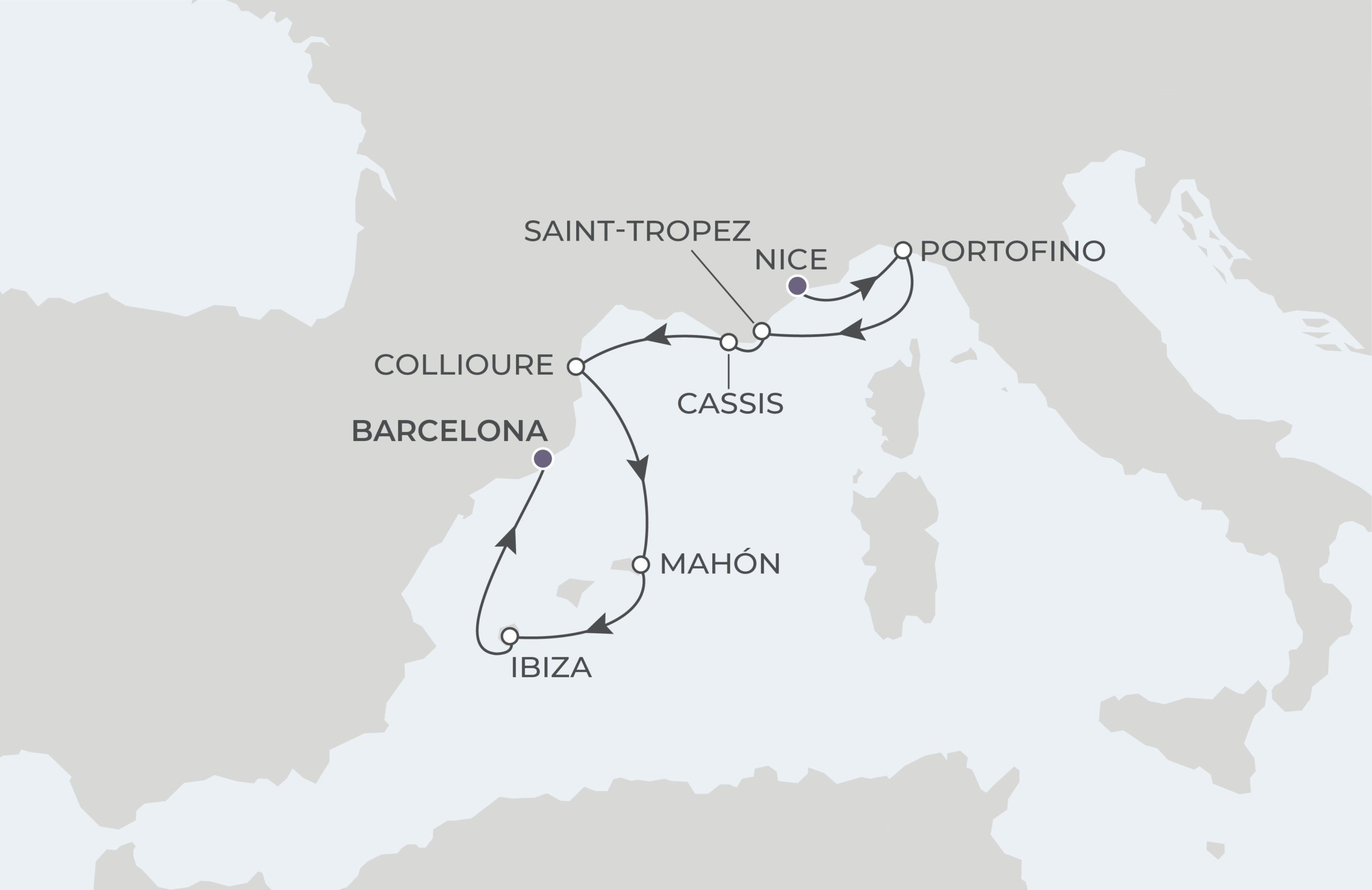 Map for Nice to Barcelona
