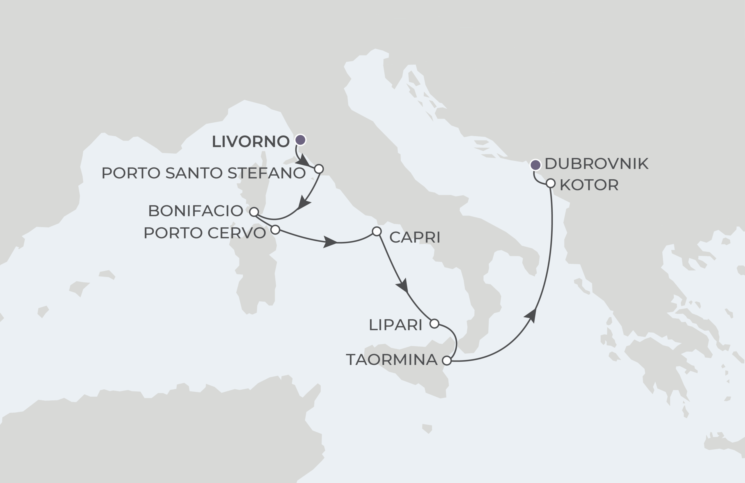 Livorno to Dubrovnik Itinerary Map