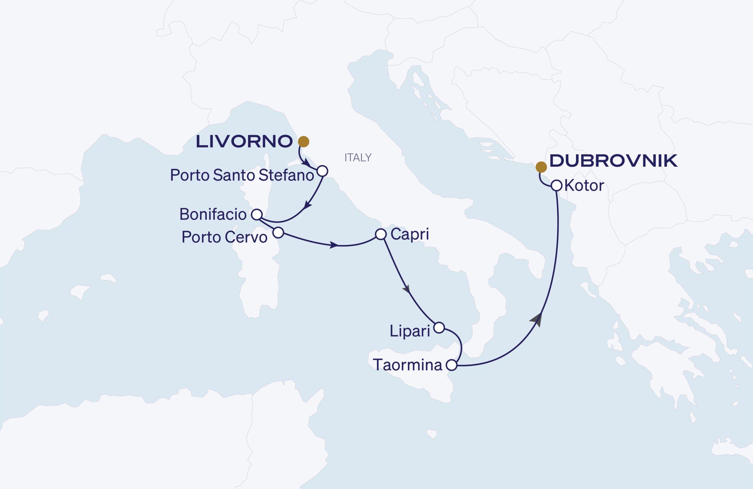 Map for Livorno to Dubrovnik