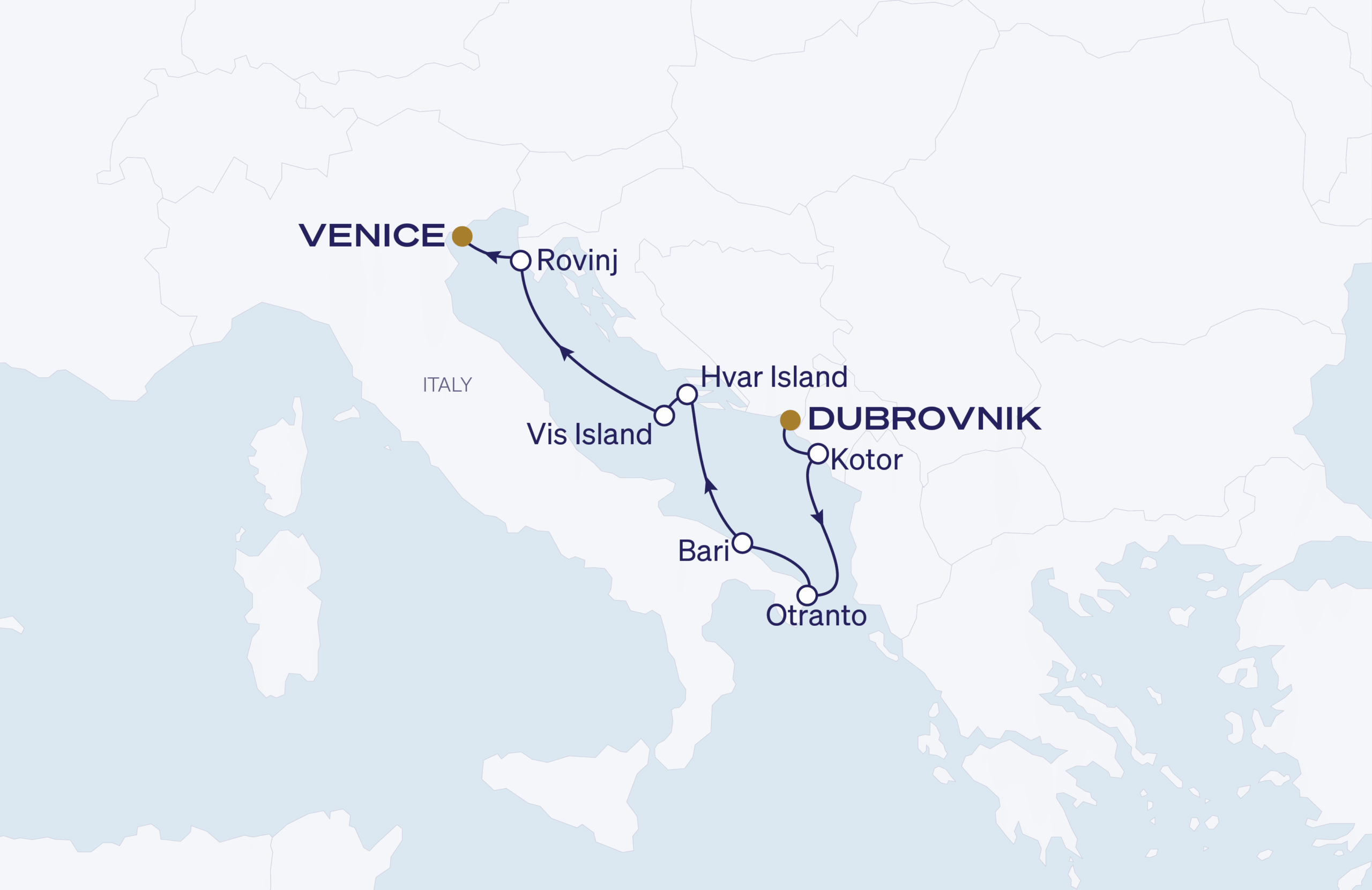 Map for Dubrovnik to Venice
