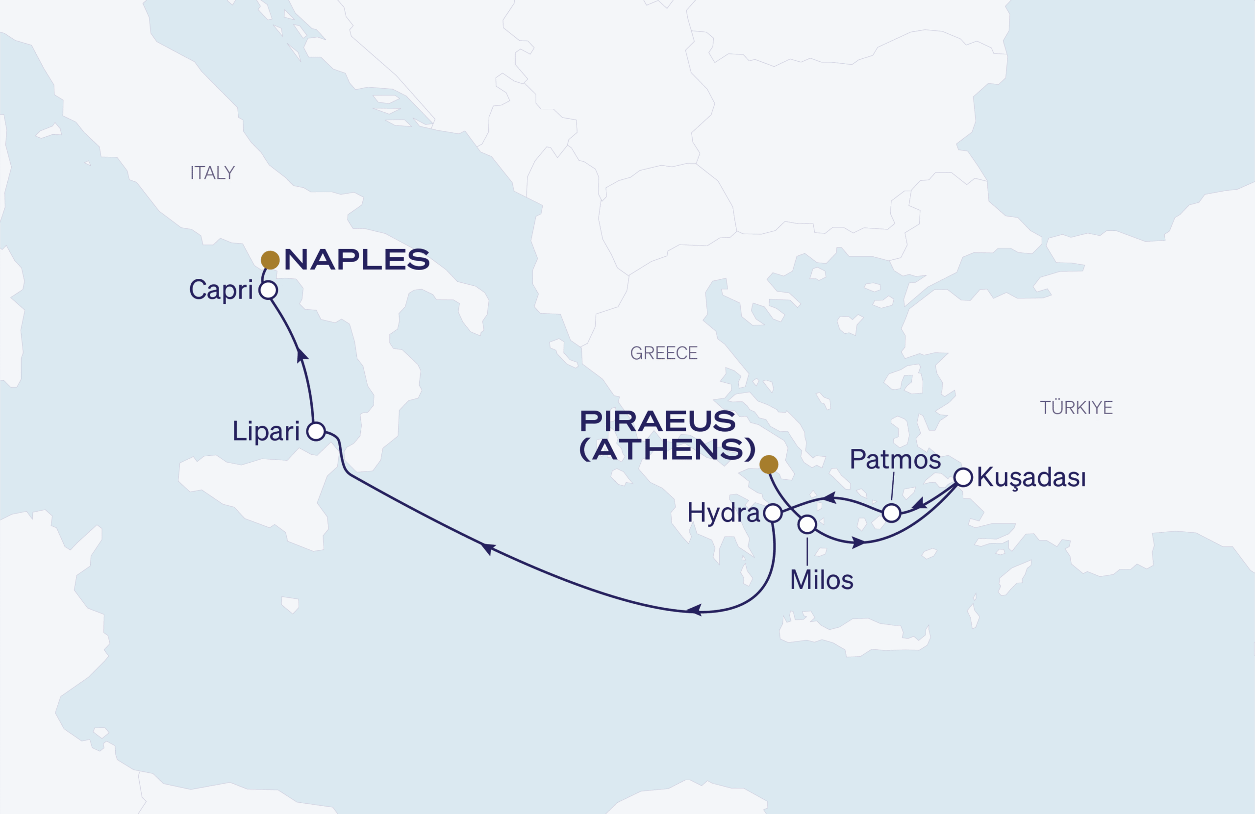 Map for Athens to Naples