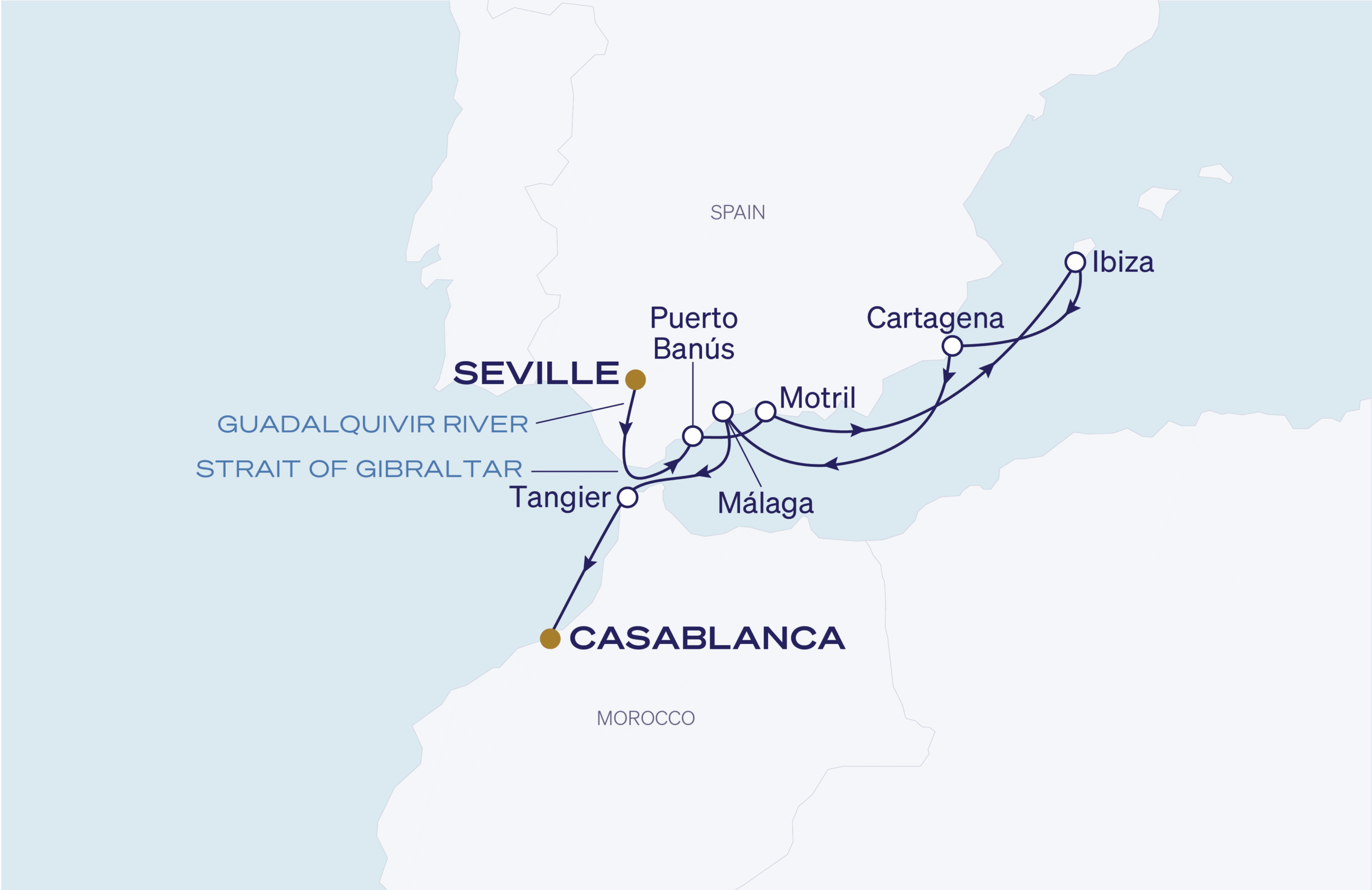 Map for Seville  to Casablanca