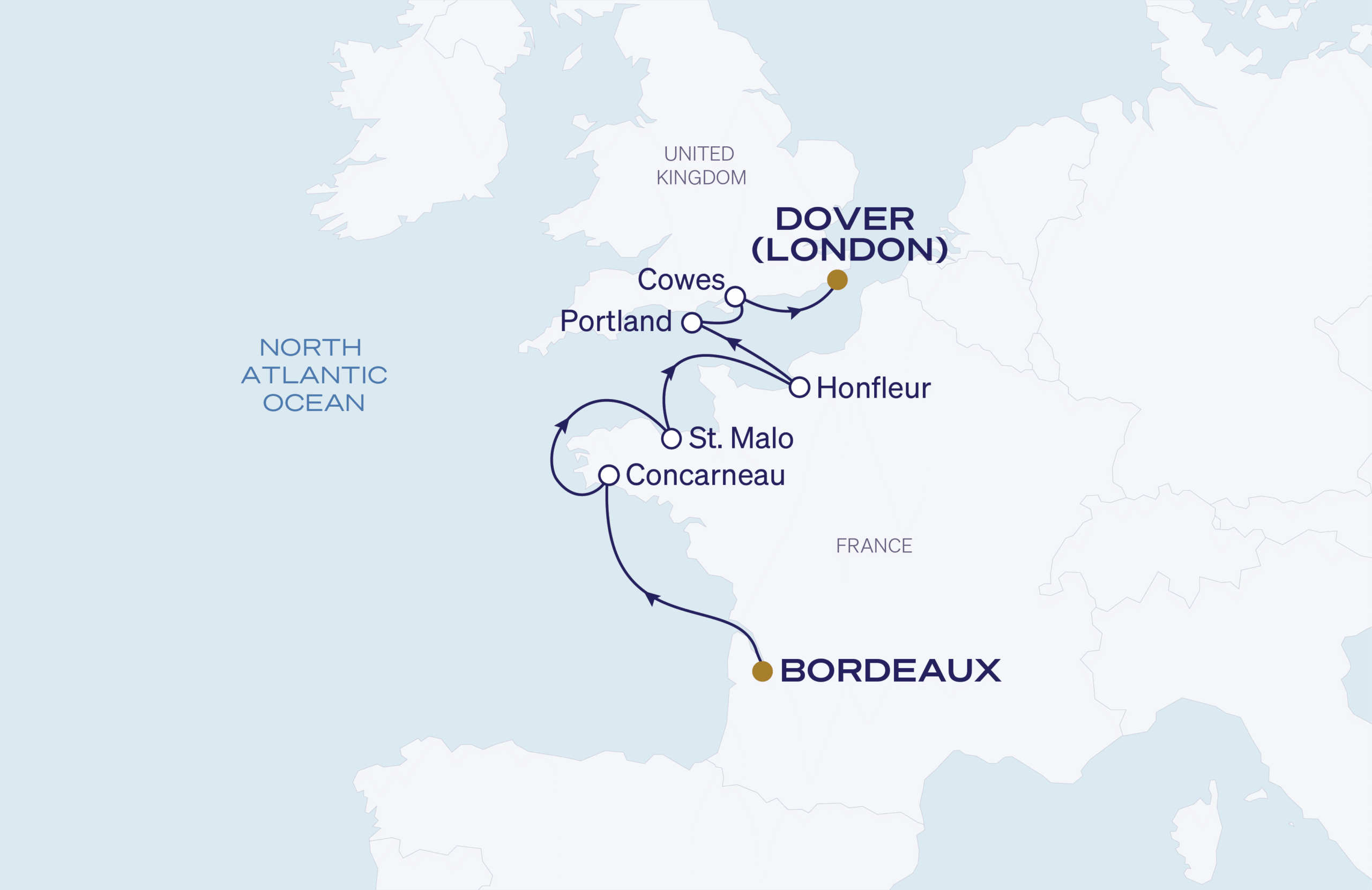 Map for Bordeaux to Dover