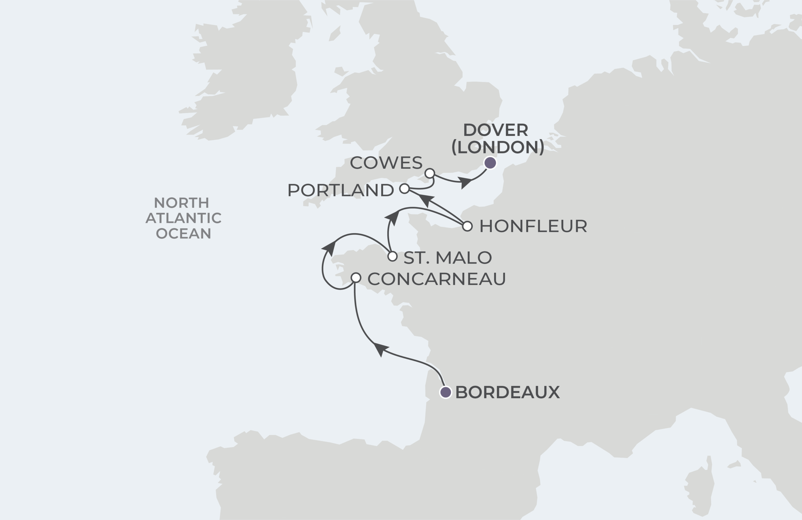 Bordeaux to London Itinerary Map