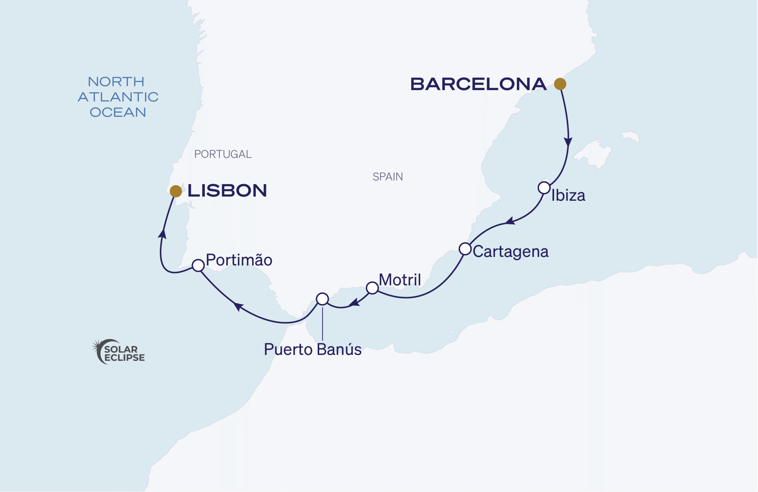 Map for Barcelona to Lisbon