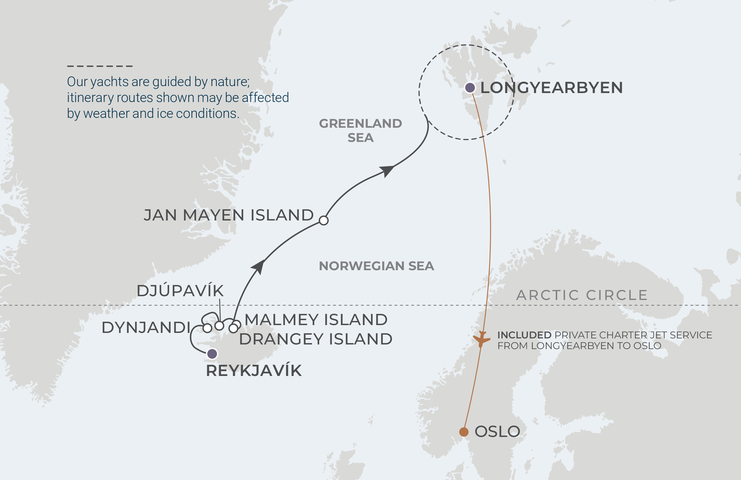 Reykjavík to Longyearbyen Itinerary Map