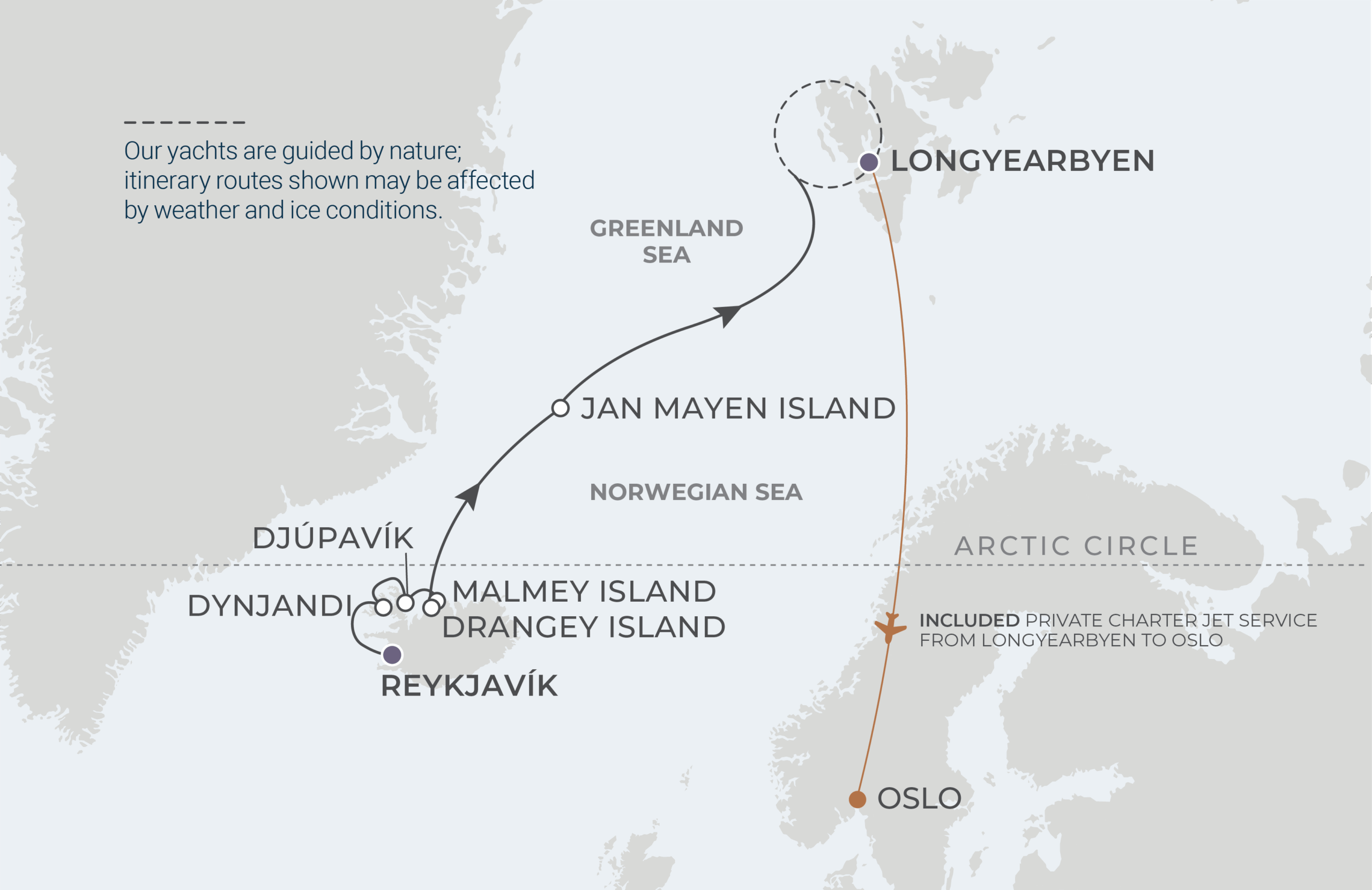 Reykjavík to Longyearbyen Itinerary Map