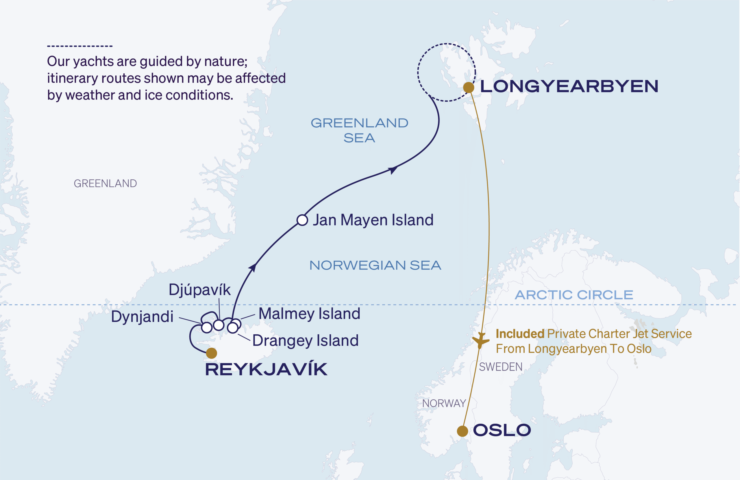Reykjavík to Longyearbyen Itinerary Map