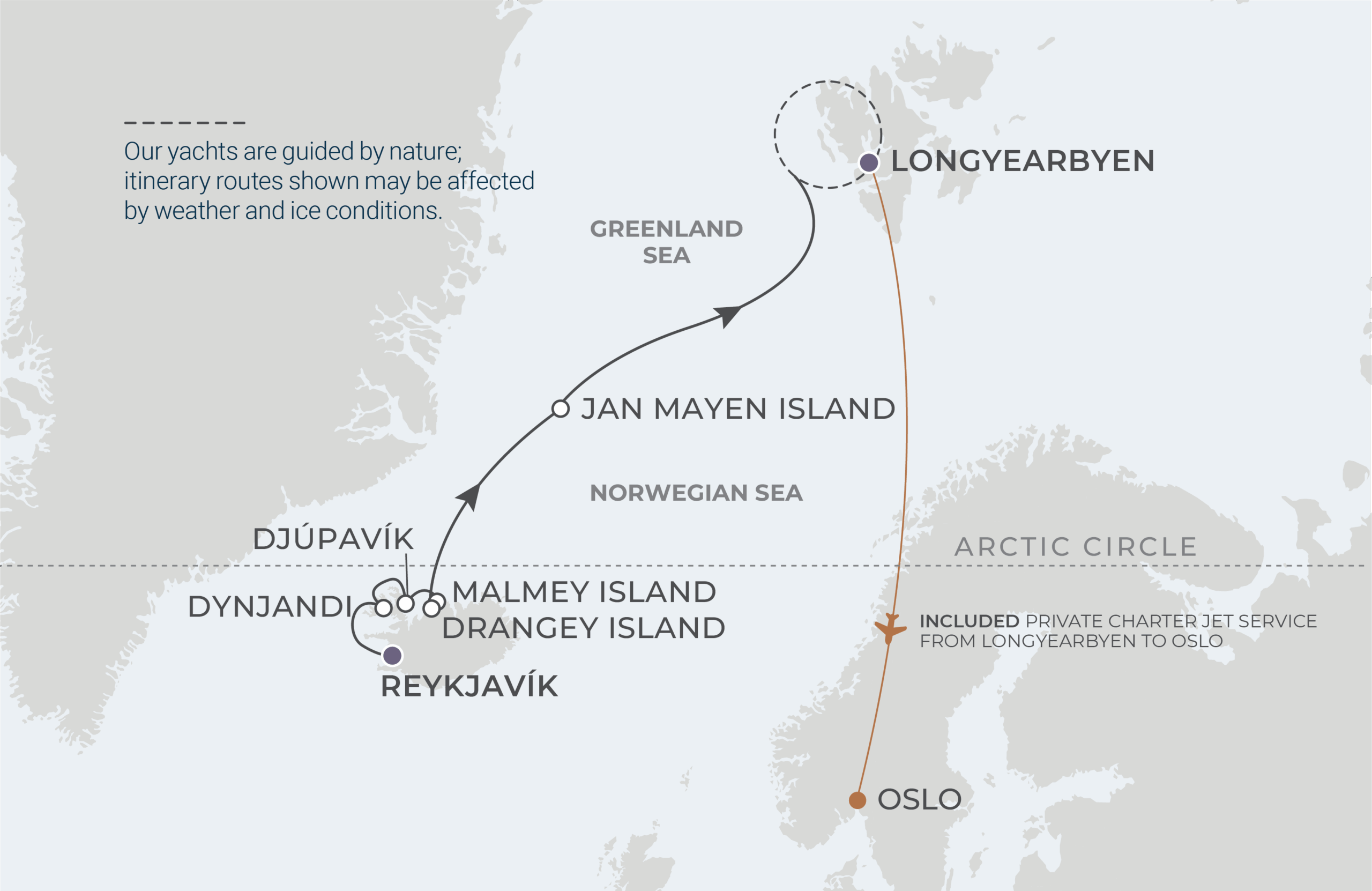 Reykjavík to Longyearbyen Itinerary Map