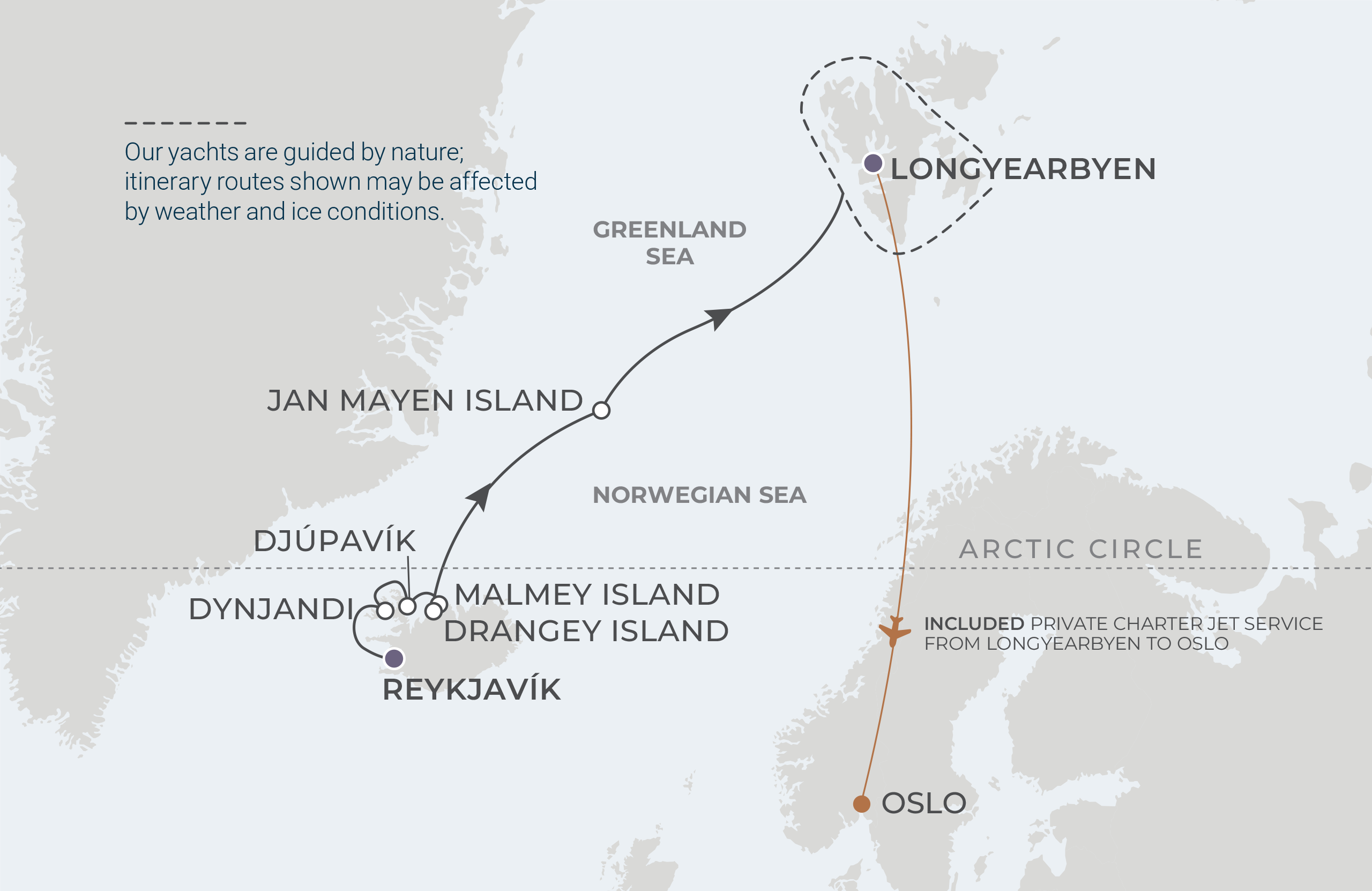 Reykjavík to Longyearbyen Itinerary Map
