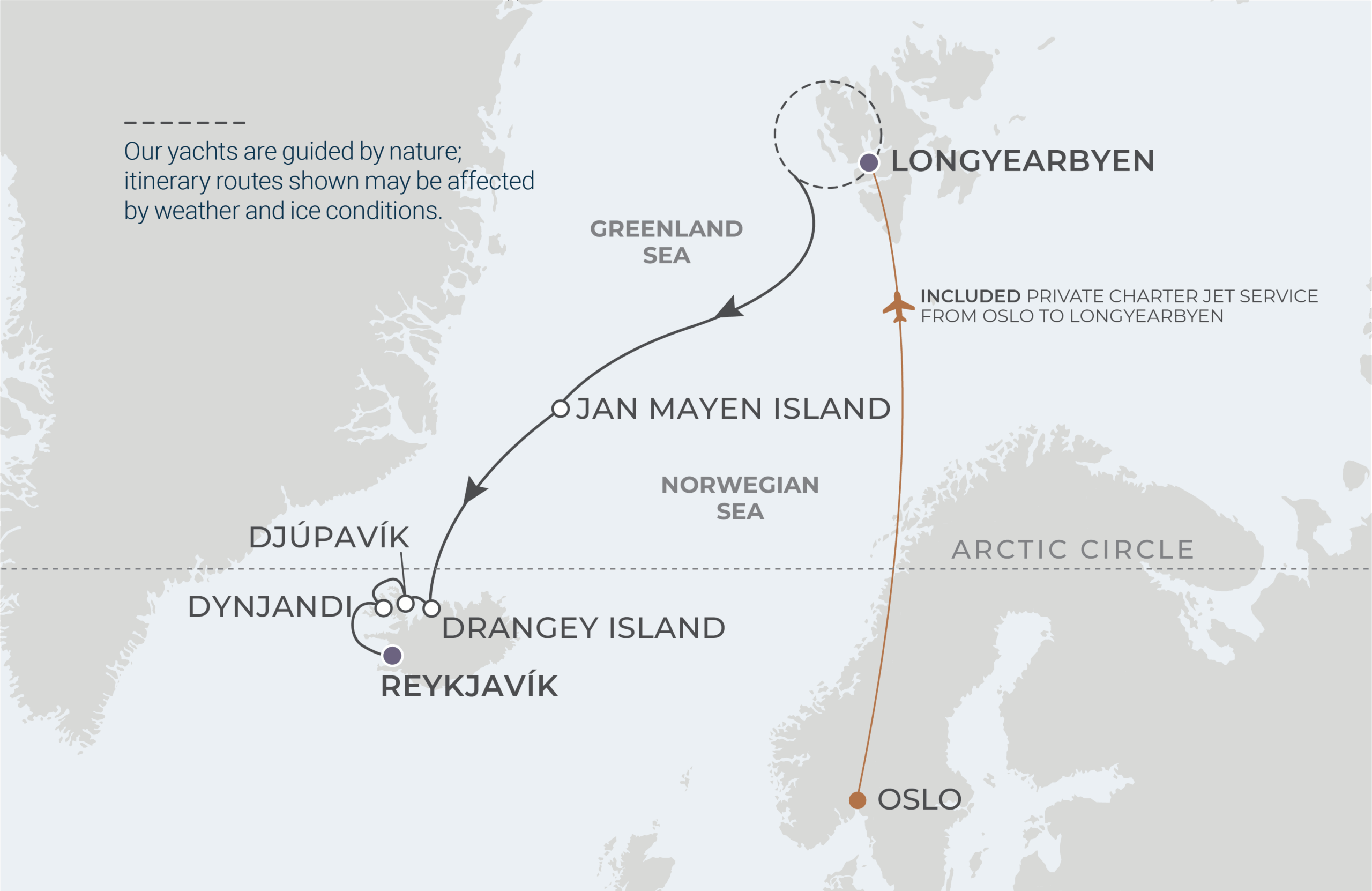 Longyearbyen to Reykjavík Itinerary Map