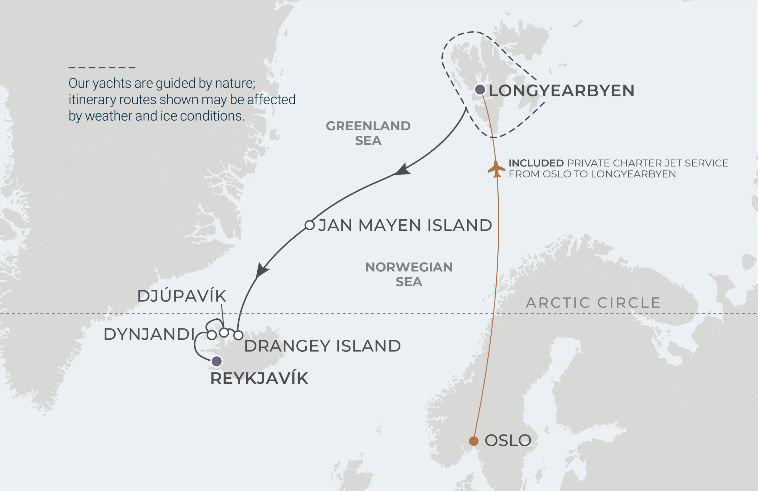Longyearbyen to Reykjavík Itinerary Map