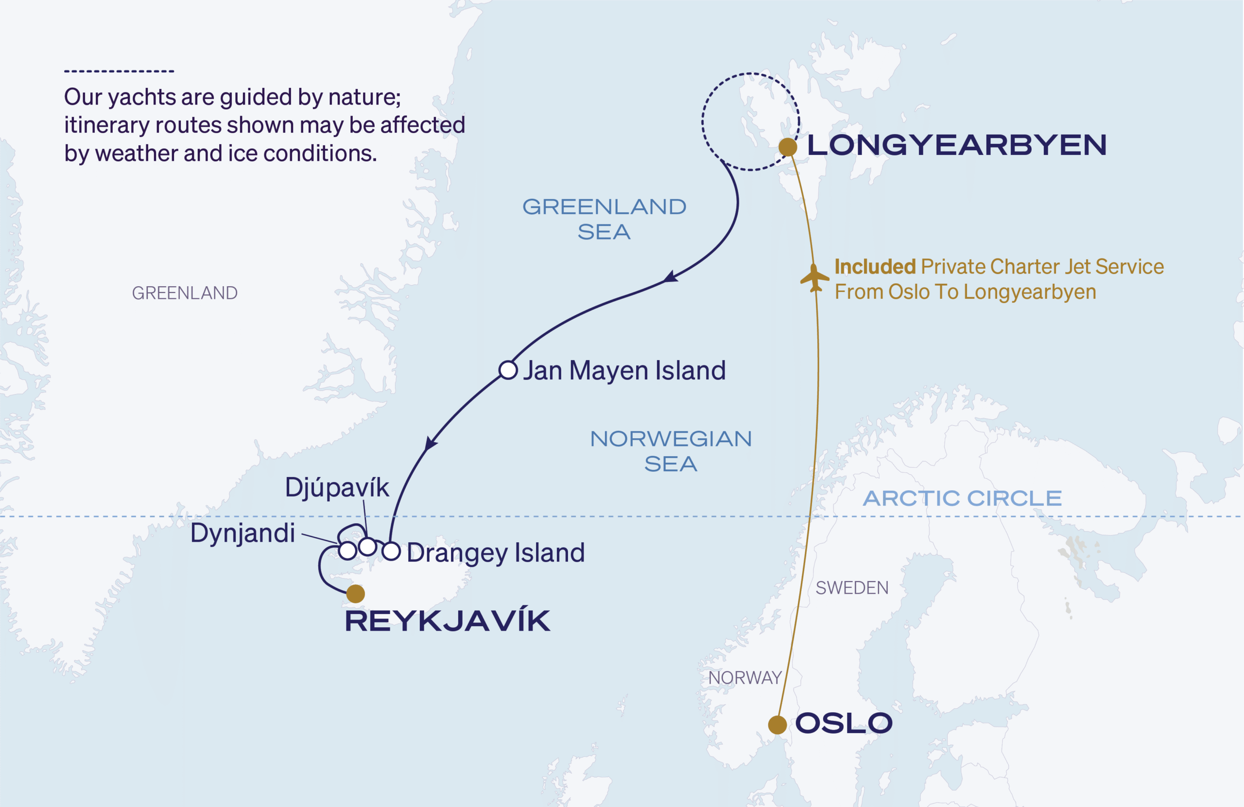 Map for Longyearbyen to Reykjavík