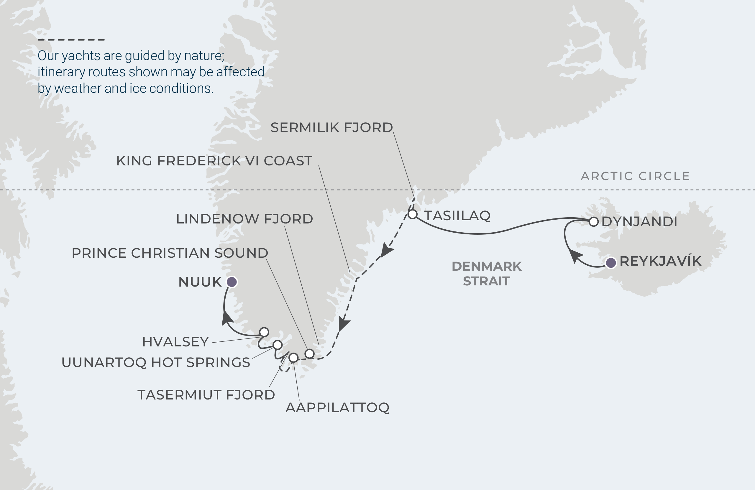 Reykjavik to Nuuk Itinerary Map