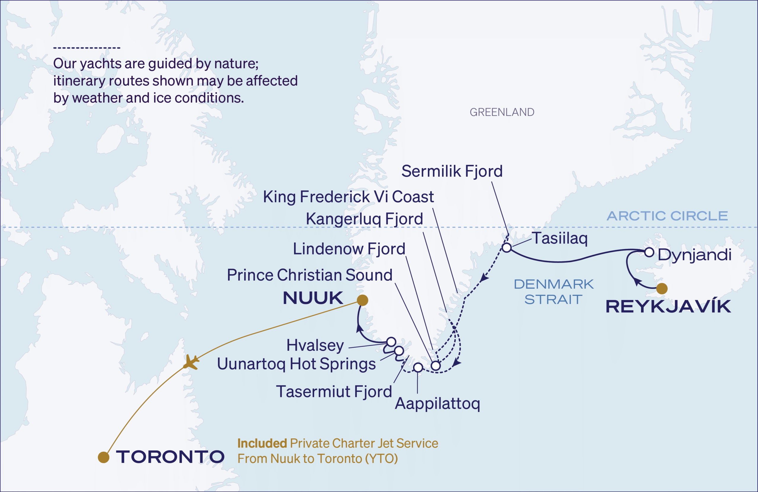 Map for Reykjavík to Nuuk